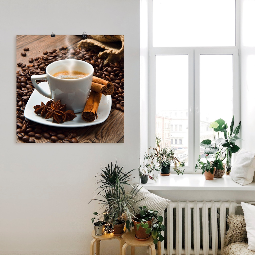 Artland Wandbild »Kaffeetasse Leinensack mit Kaffeebohnen«, Getränke, (1 St.)