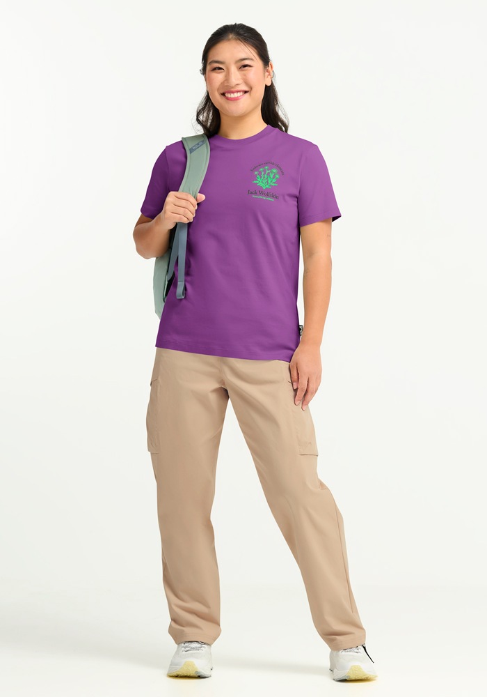 T-Shirt JACK WOLFSKIN "CAREFREE T W", Damen, Gr. L (42/44), plant freesi, Obermaterial: 100% Baumwolle, normal, Rundhals, Shirts T-Shirt 3