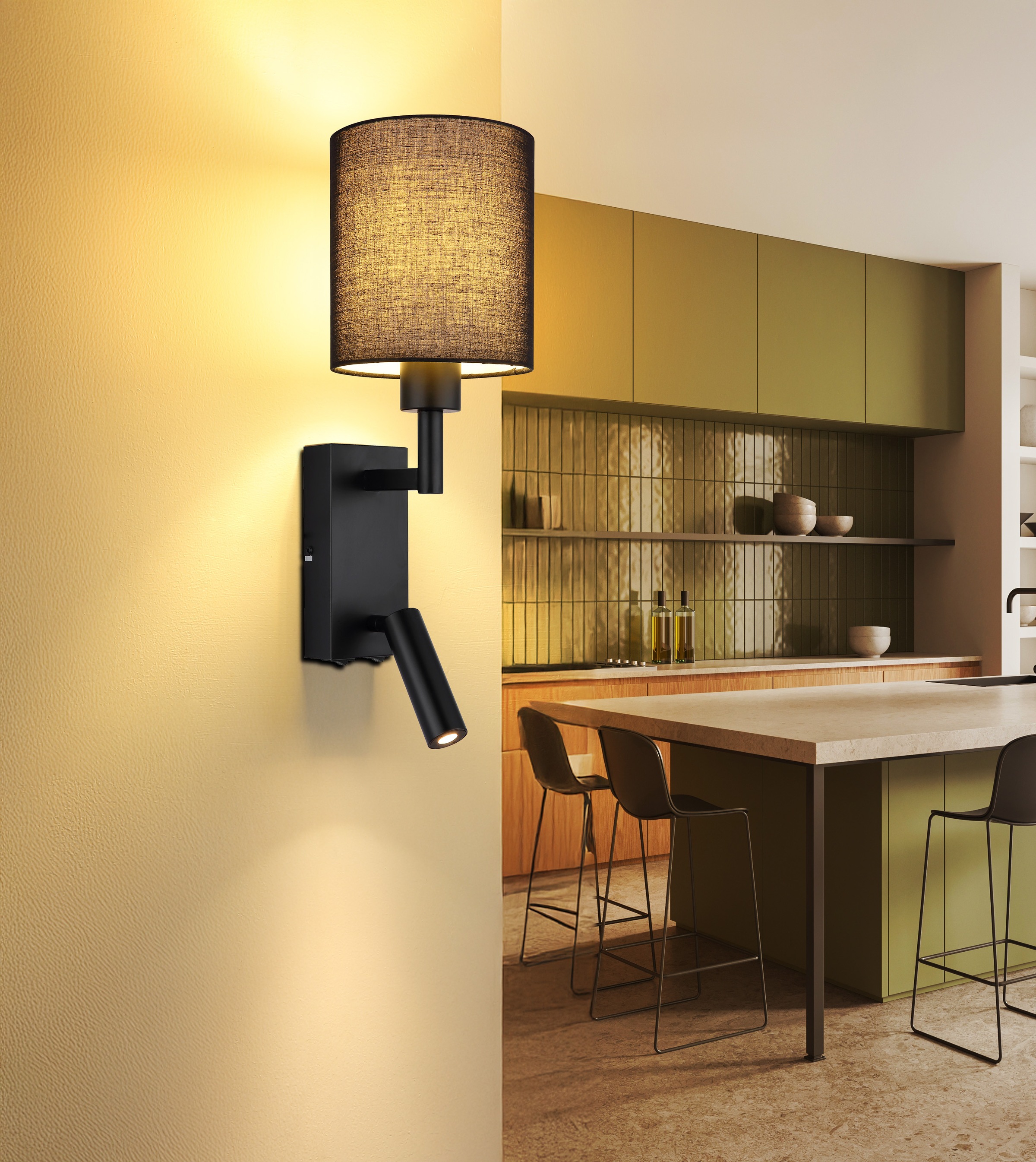 GLOBO LIGHTING Wandleuchte »ZAMORA« E27 1 Stk. Bewegliche Wandleuchte mit Textilschirm und LED