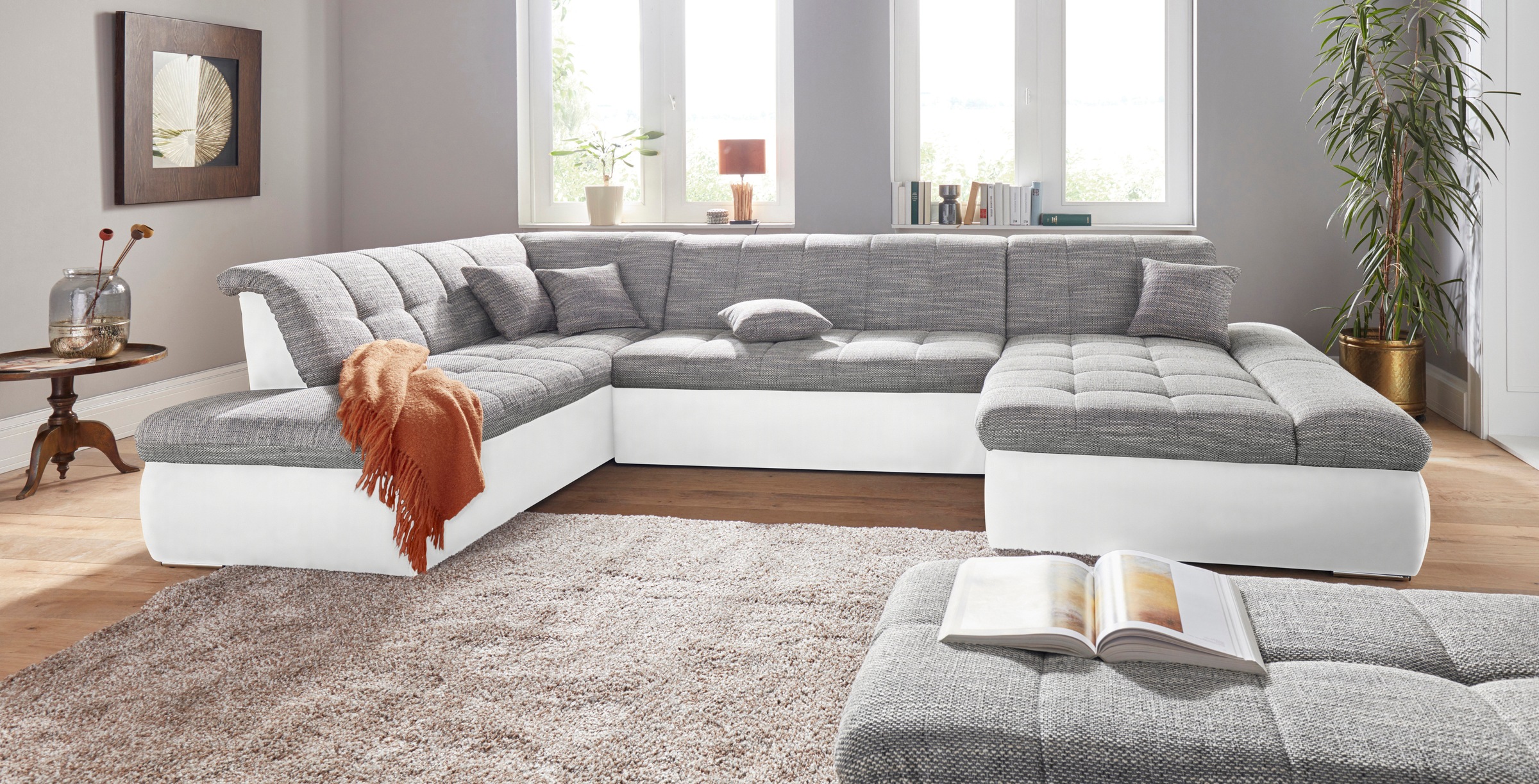 DOMO collection Wohnlandschaft »Moric Luxus incl. Zierkissen«, U-Form, bis 140kg pro Sitzplatz belastbar, XXL B/T/H: 353/216/80 cm