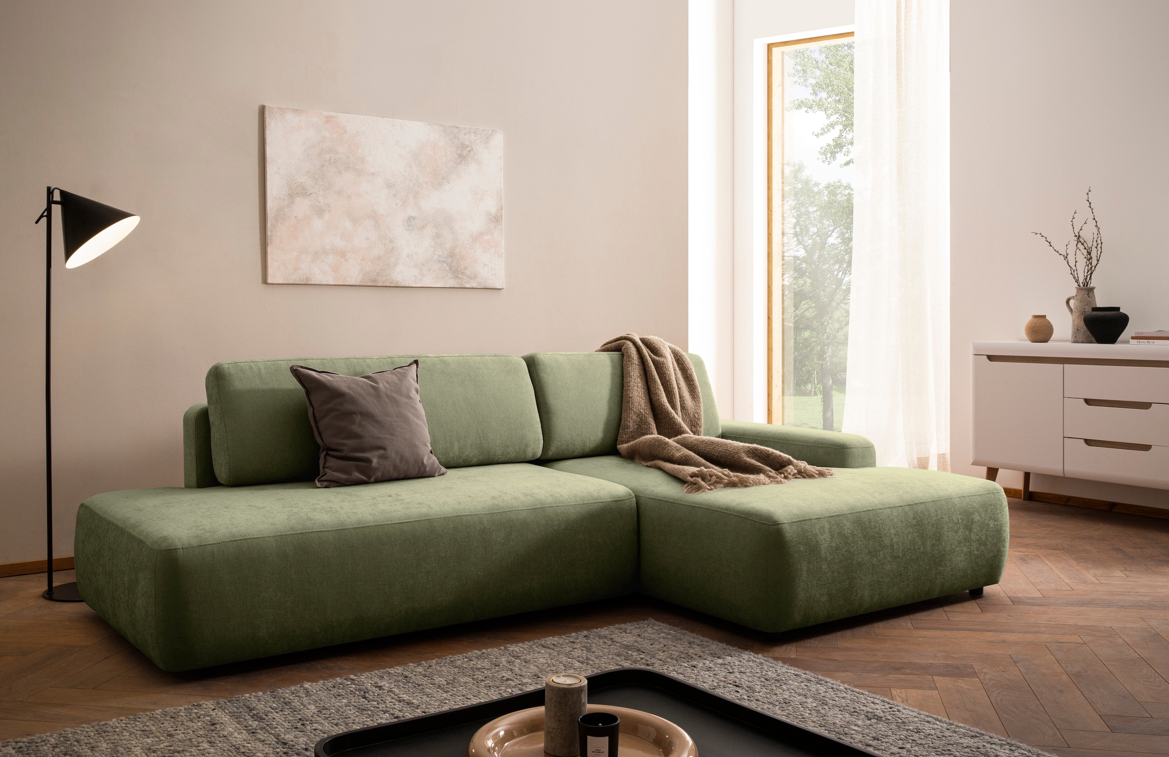 Home affaire Ecksofa "TORGE, Schlafsofa Cord, Samtvelours u. Strukur fein, günstig online kaufen