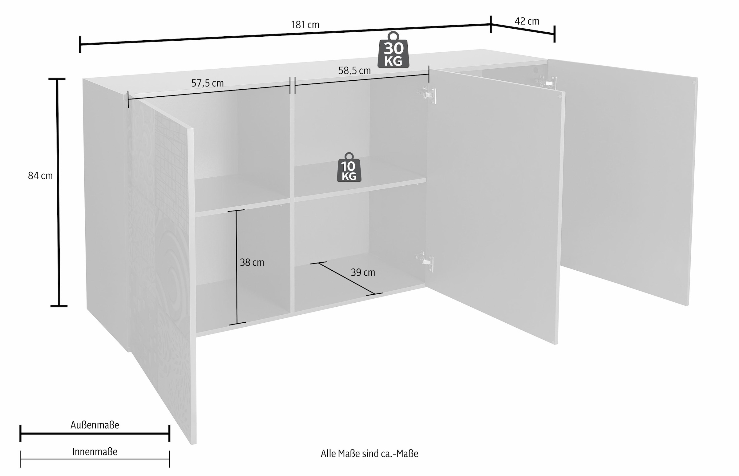 LC Sideboard »Miro«, Breite | mit Siebdruck dekorativem cm 181 BAUR