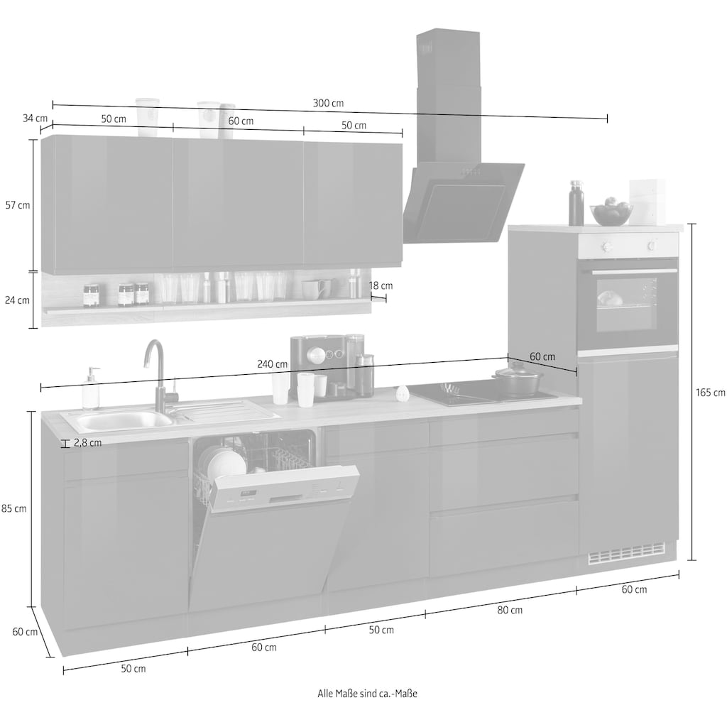 HELD MÖBEL Küche »Virginia«, Breite 300 cm, mit E-Geräten
