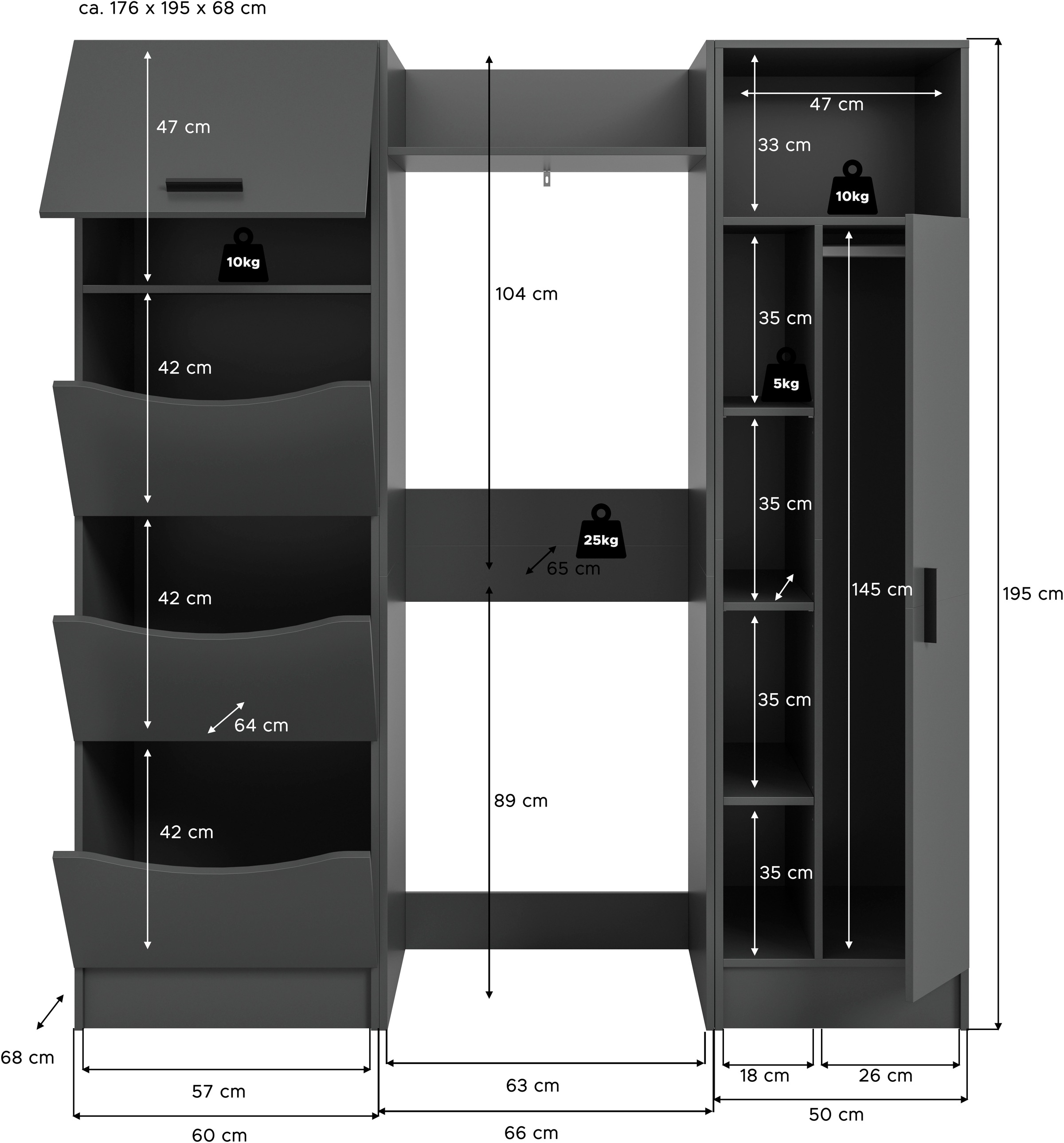 welltime Badmöbel-Set »FALAS, TOPSELLER!, 3-teilig, Hauswirtschaftsraum Set, Breite 176 cm«, (Set, 3 St., 1x Wäscheschrank, 1x Waschmaschinenumbauschrank, 1x Mehrzweckschrank), Kombination, Waschmaschinenumbau, Waschmaschinenschrank, Wäschekammer
