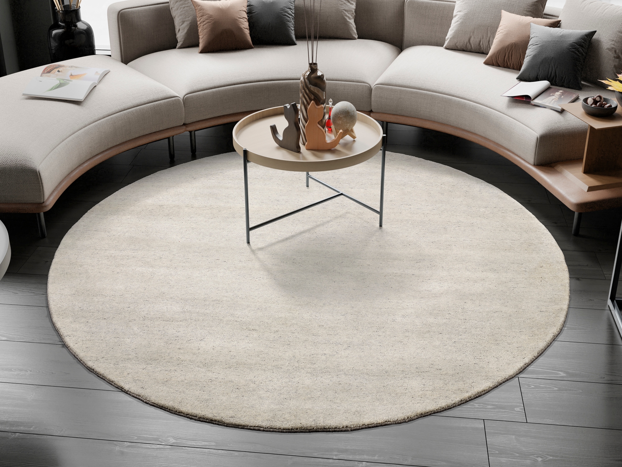 Wollteppich, H:18mm Ø:200cm, grau, OCI DIE TEPPICHMARKE, Schurwolle, Teppiche, "ESEMPIO UNI MELANGE", reine Wolle, handgeknüpft, hochwertig