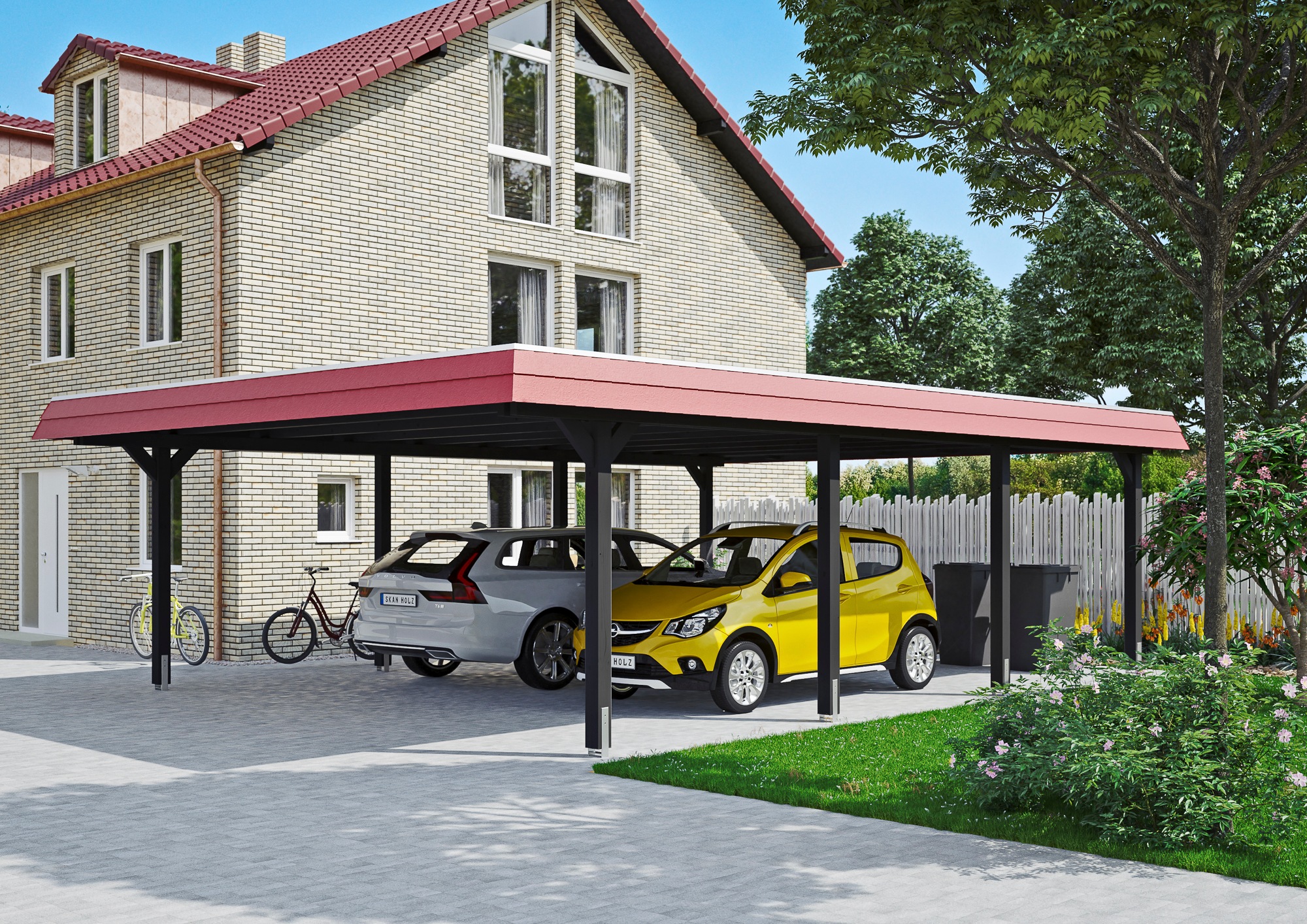 Skanholz Doppelcarport »Wendland«, Holz, 550 cm, Anthrazit, rote Blende