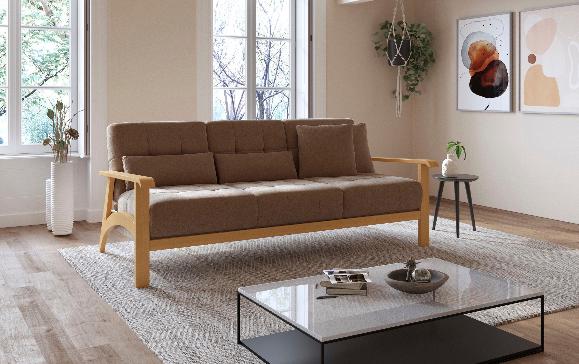 sit&more 3-Sitzer »Billund«, Armlehnen aus eichefarbigem Buchenholz, verschiedene Bezüge und Farben