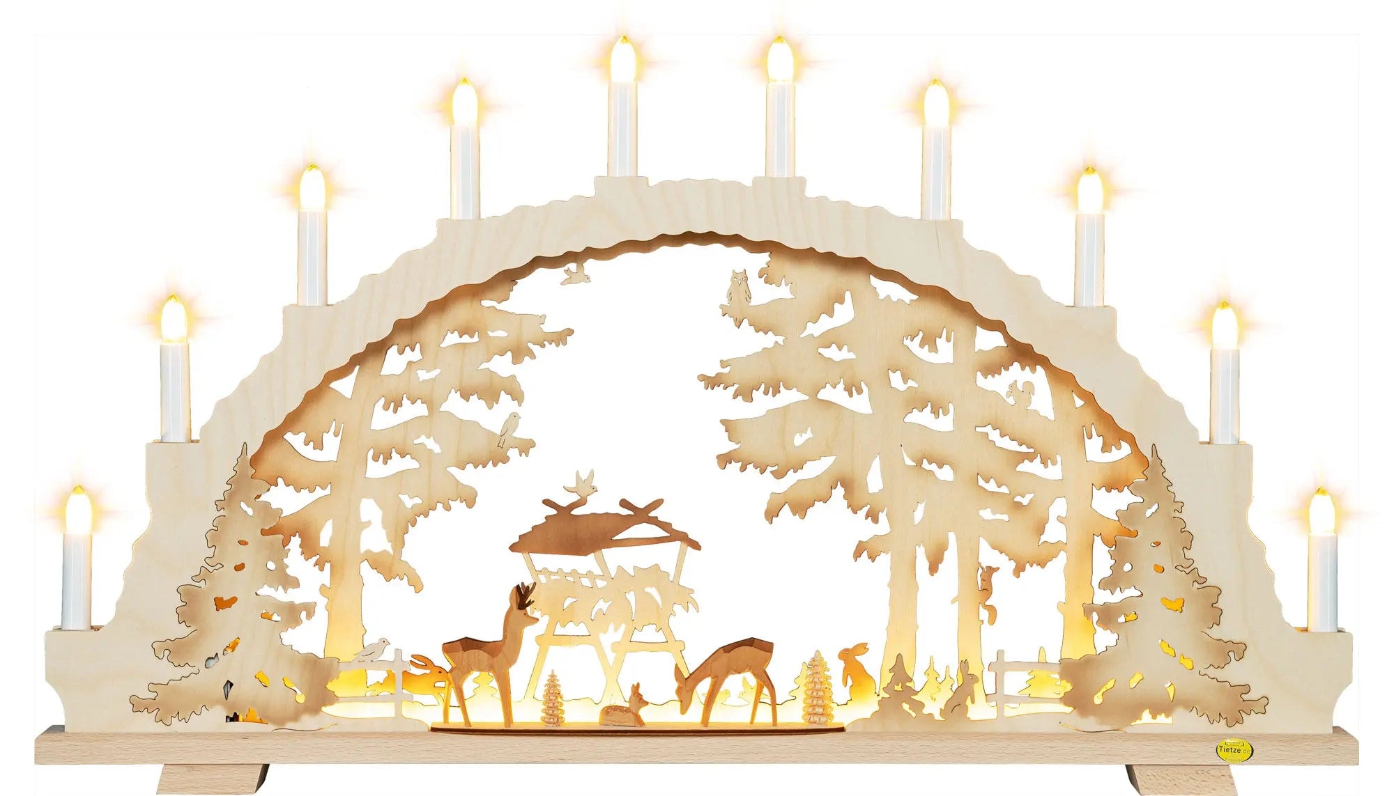 Tietze Erzgebirgsdegn LED Schwibbogen "mit Vorbeleuchtung geschnitze Rehe e günstig online kaufen