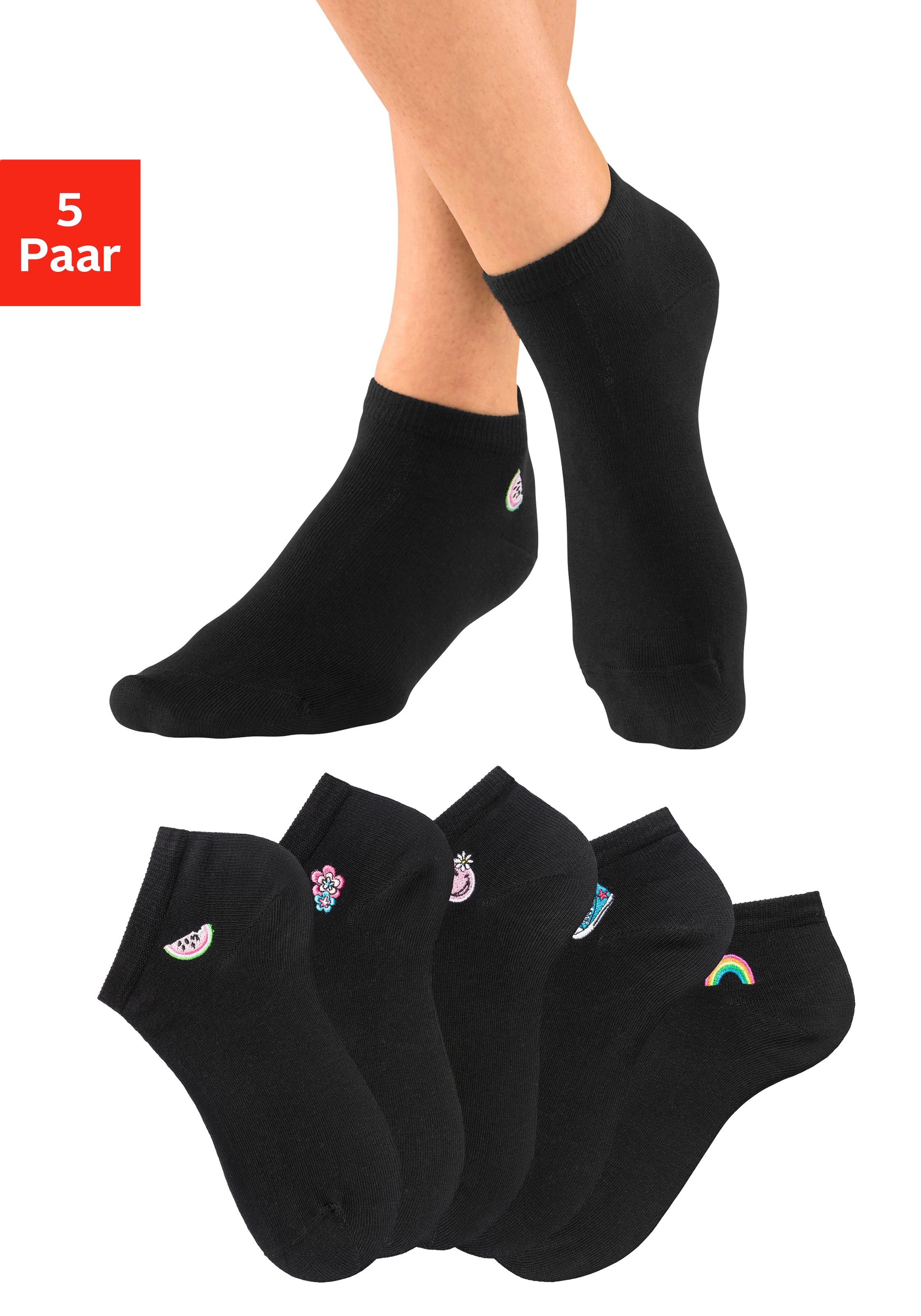 H.I.S Sneakersocken, (Set, 5 Paar), mit hochwertiger Stickerei