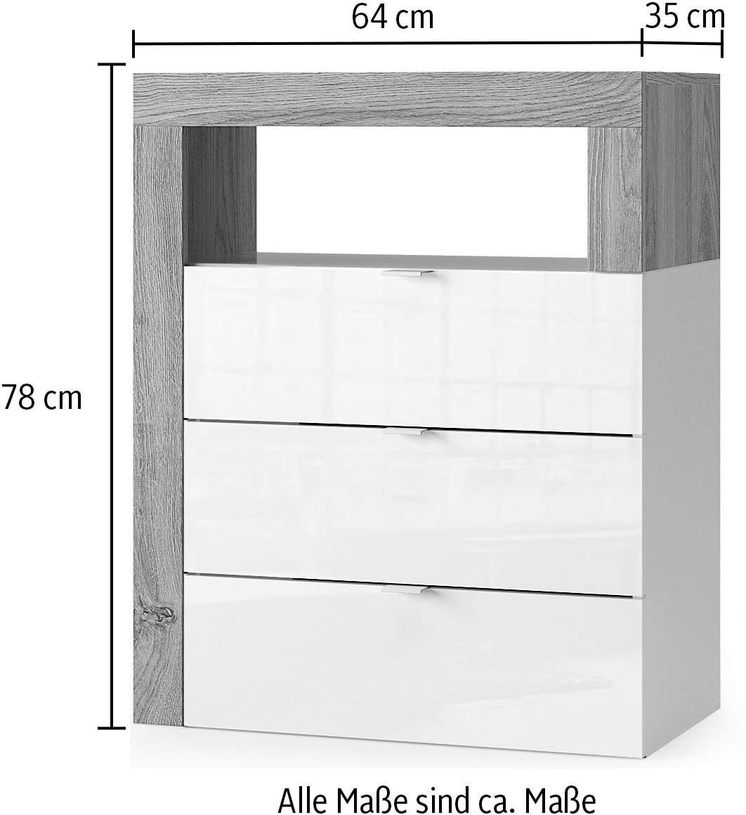 welltime Unterschrank »Hamburg Höhe 78 cm, Breite 64 cm, Badkommode mit 3 Schübkästen,«, Badezimmerschrank, dekorativer Rahmen, offenes Fach, Metallgriffe