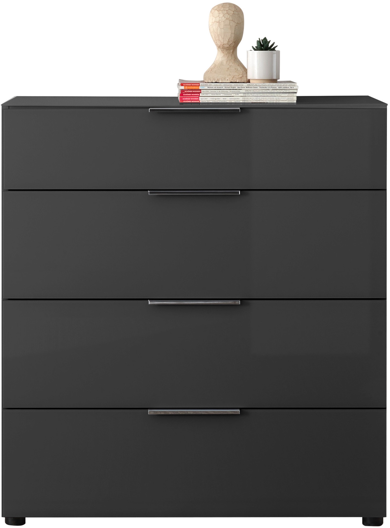 HBZ Kommode »Santorin Mehrzweckschrank mit Schubkästen, BxHxT 90x99x40 cm«, (1 St.), Mit 4 Schubkästen mit Softclose, Glasfront und Glasoberboden