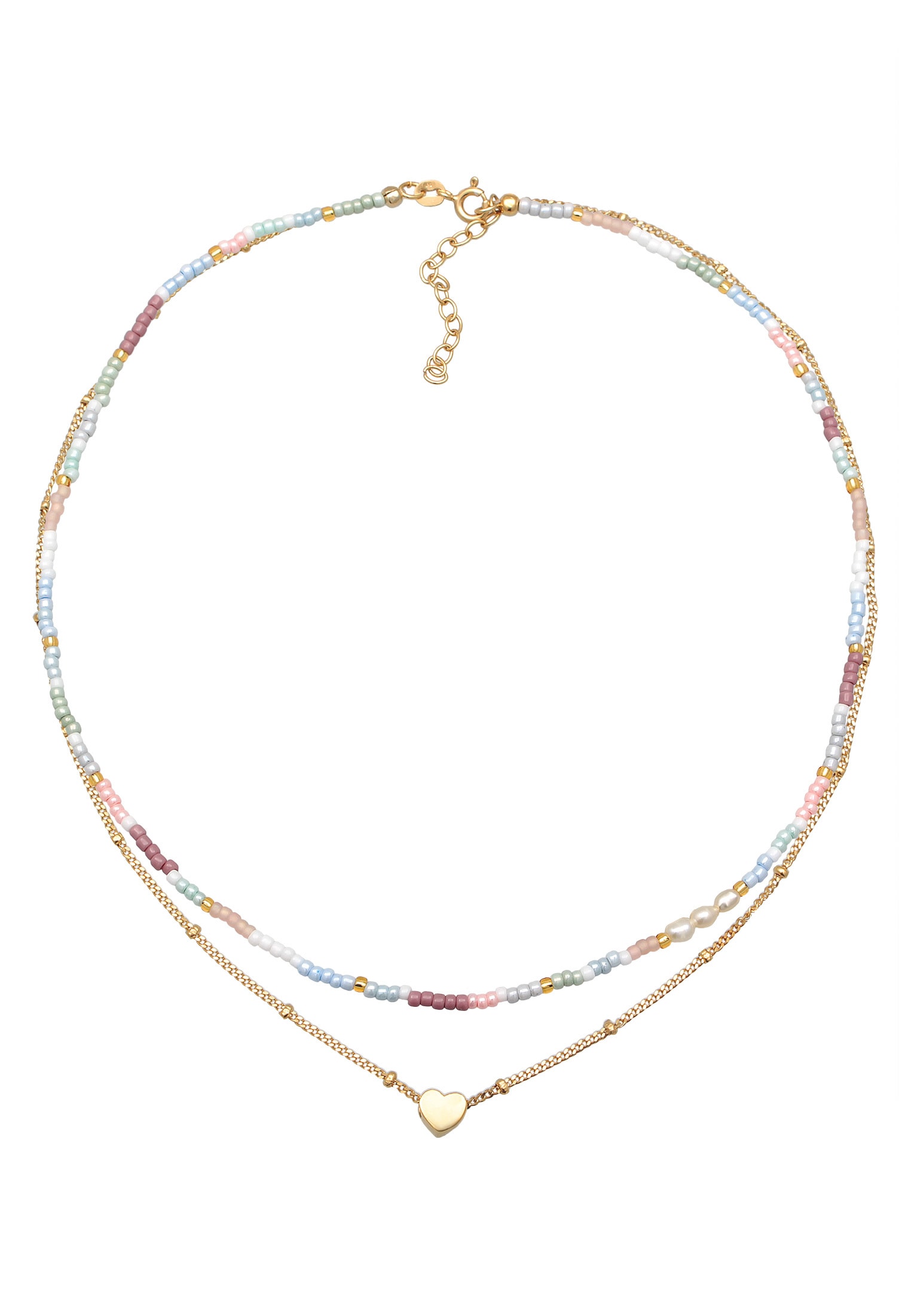 Elli Silberkette »Halskette Choker Layer Herz Glasperlen 925 Silber vergoldet«