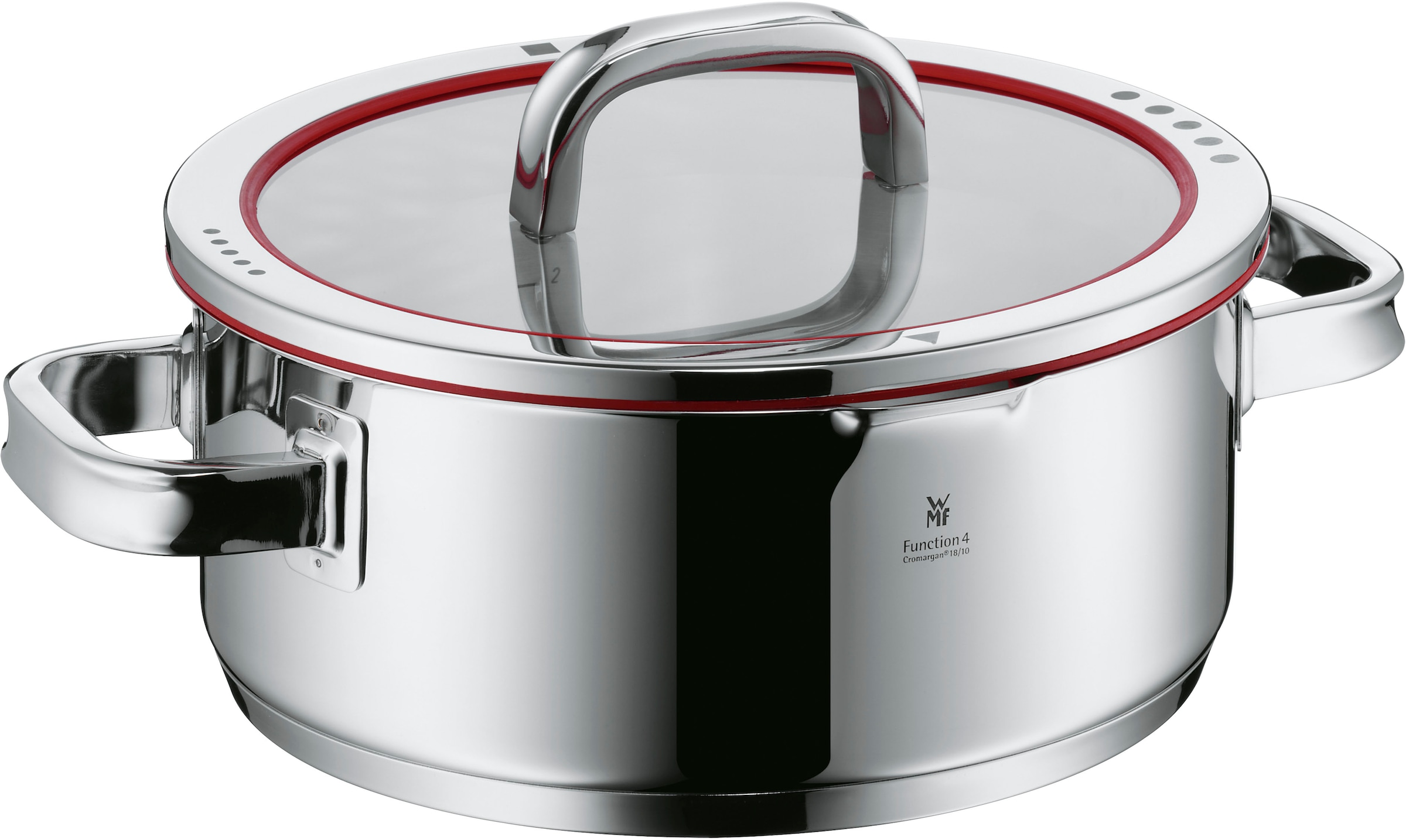 WMF Bratentopf "Function 4", 4,1 l + Ø 24cm + Höhe 15cm, rot, Töpfe, wärmereduzierende Griffe, mit 4 Abgießfunktionen, Innenskalierung