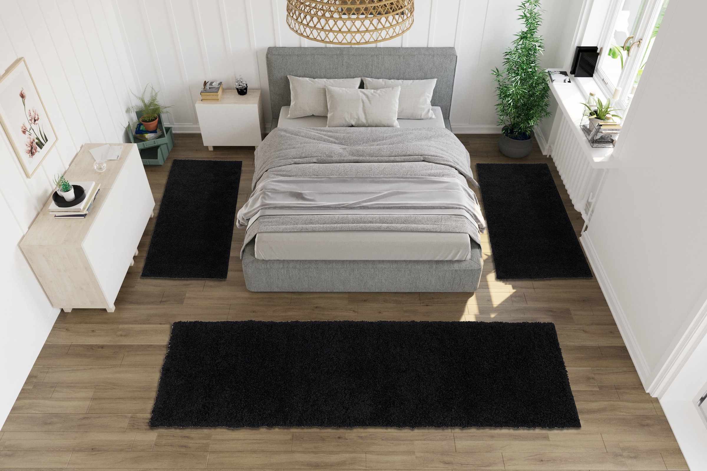 my home Bettumrandung »Viva«, (3 tlg.), Bettvorleger, Läufer-Set, Uni-Farben, einfarbig, besonders kuschelig