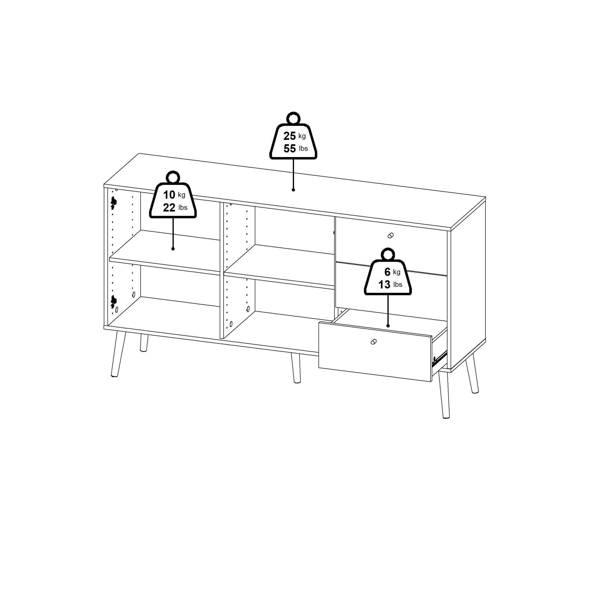 Home affaire Sideboard »Bodo, Kommode, Stauraum«, 2 Türen, 3 Schubladen, Beine und Griffe aus Massivholz, Breite 147 cm