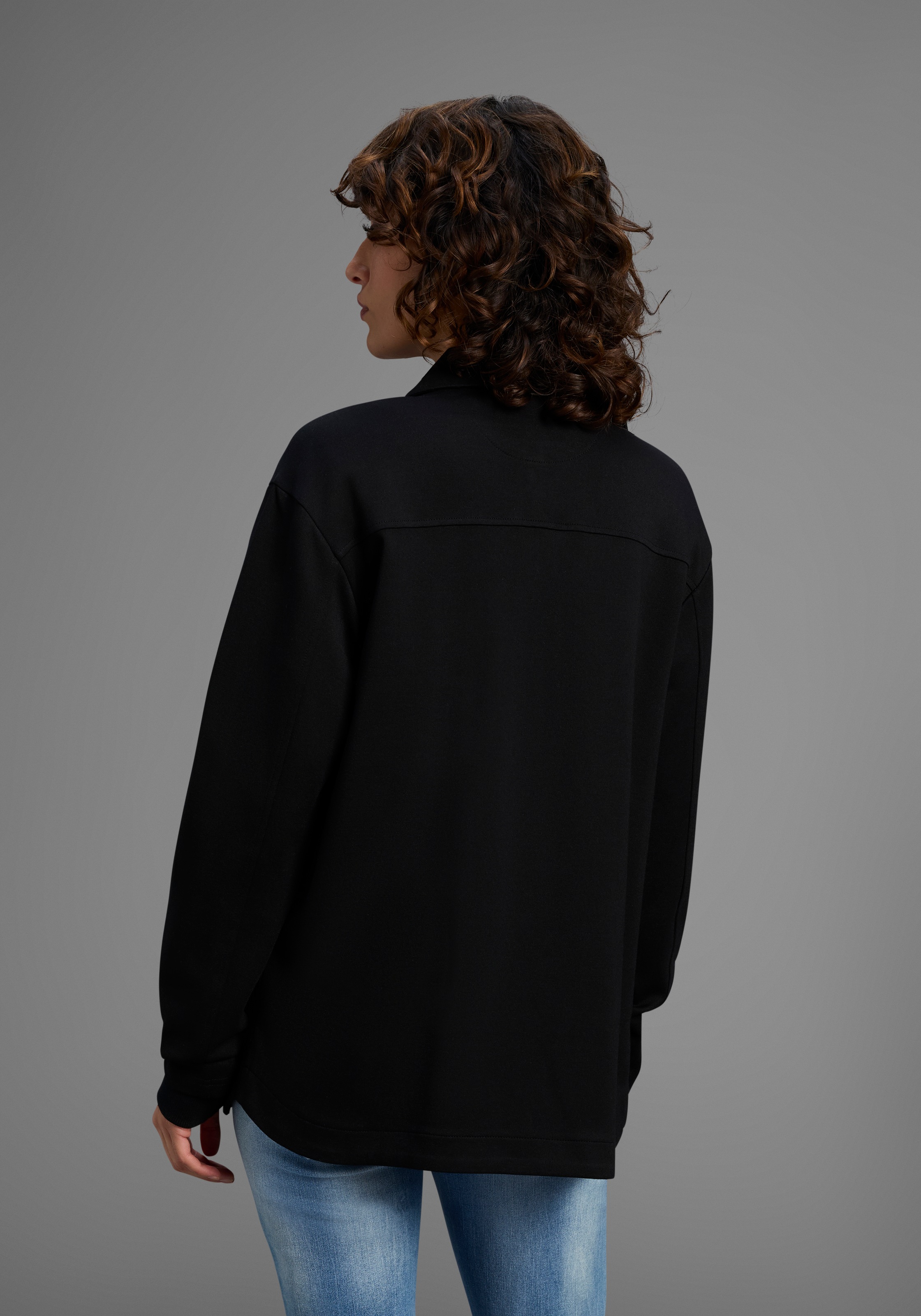 Hemdjacke KANGAROOS, Damen, Gr. 44/46, blau (schwarz), Web, Obermaterial: 70% Viskose, 25% Polyester, 5% Elasthan, figurumspielend hüftbedeckend, abgesteppt, Jacken, Overshirt mit Knopfleiste 3