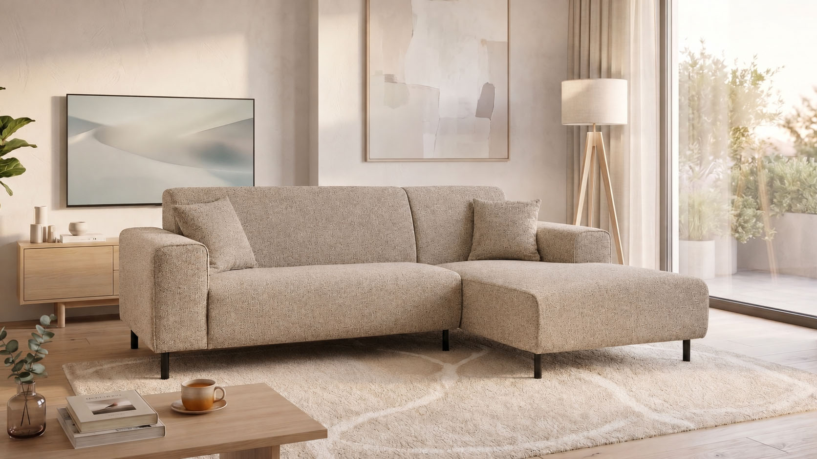 OTTO home Ecksofa "ARROS L-Form mit Wellenunterfederung, Maße B/T/H: 235/163/81 cm" incl. Zierkissen, mit Recamiere rechts/links bestellbar, auch in Cord