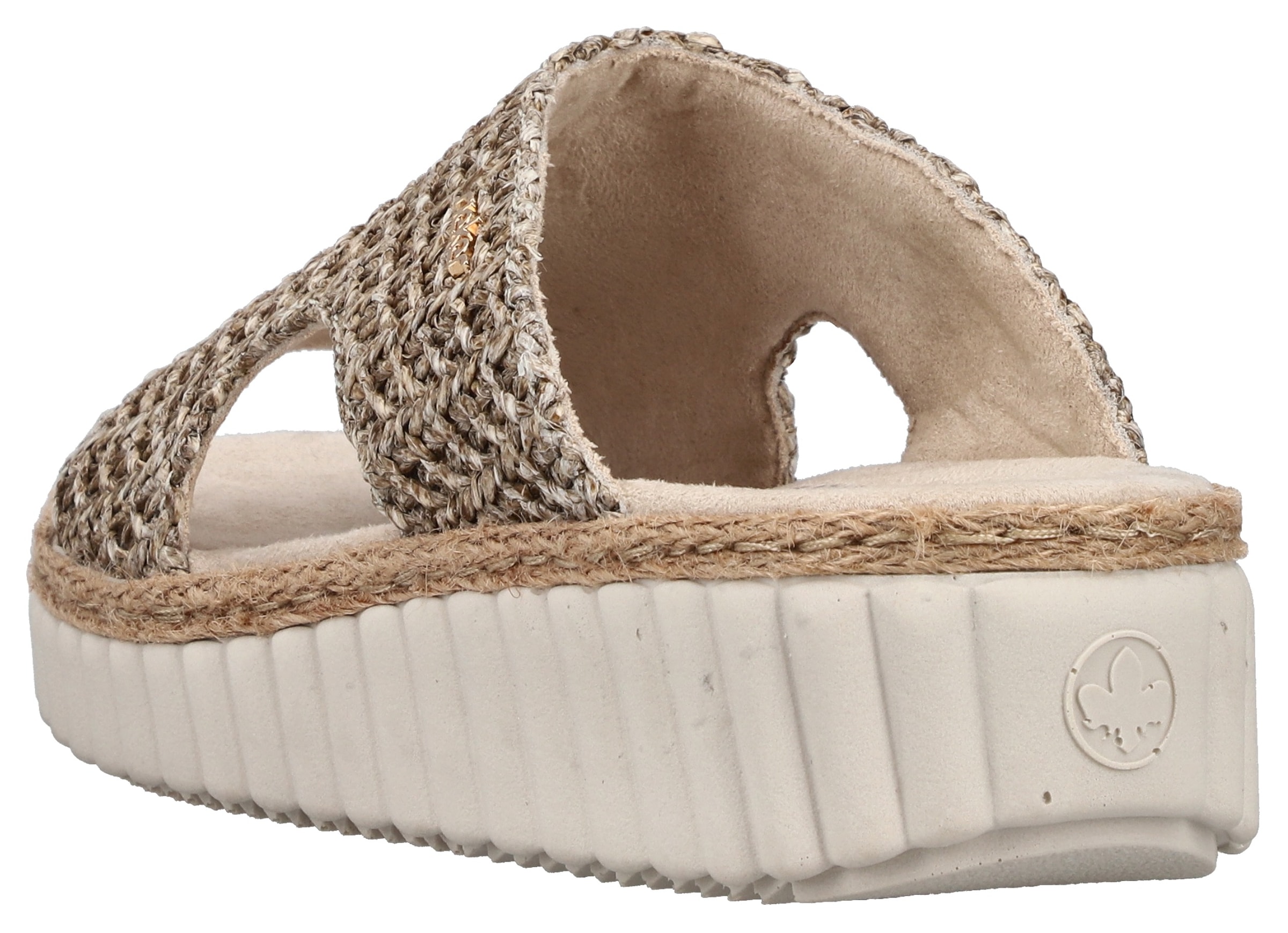 Rieker Pantolette  Sommerschuh, Strandschuh, Keilpantolette mit Bastumrahmung