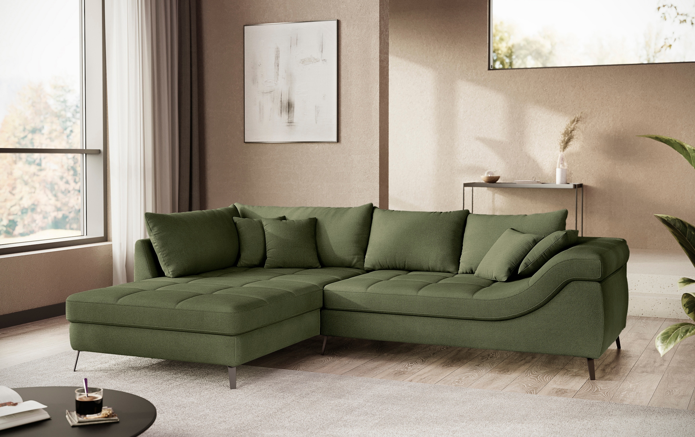 Mr. Couch Ecksofa »Portofino L-Form«, 4 Bezugsqualitäten, 13,5 cm hohe Metall-Profilfüße in matt-schwarz
