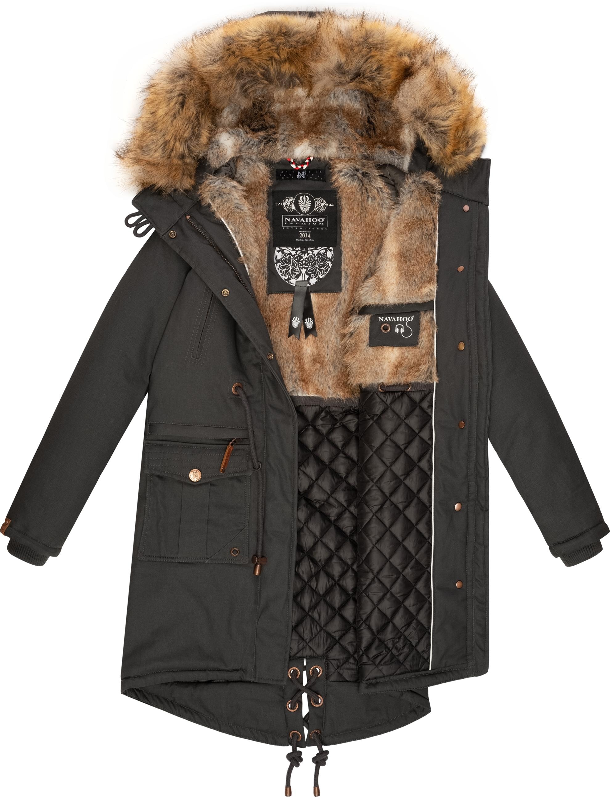 Navahoo Wintermantel »Rosinchen«, stylischer Damen Winter Baumwollparka mit Kunstfell