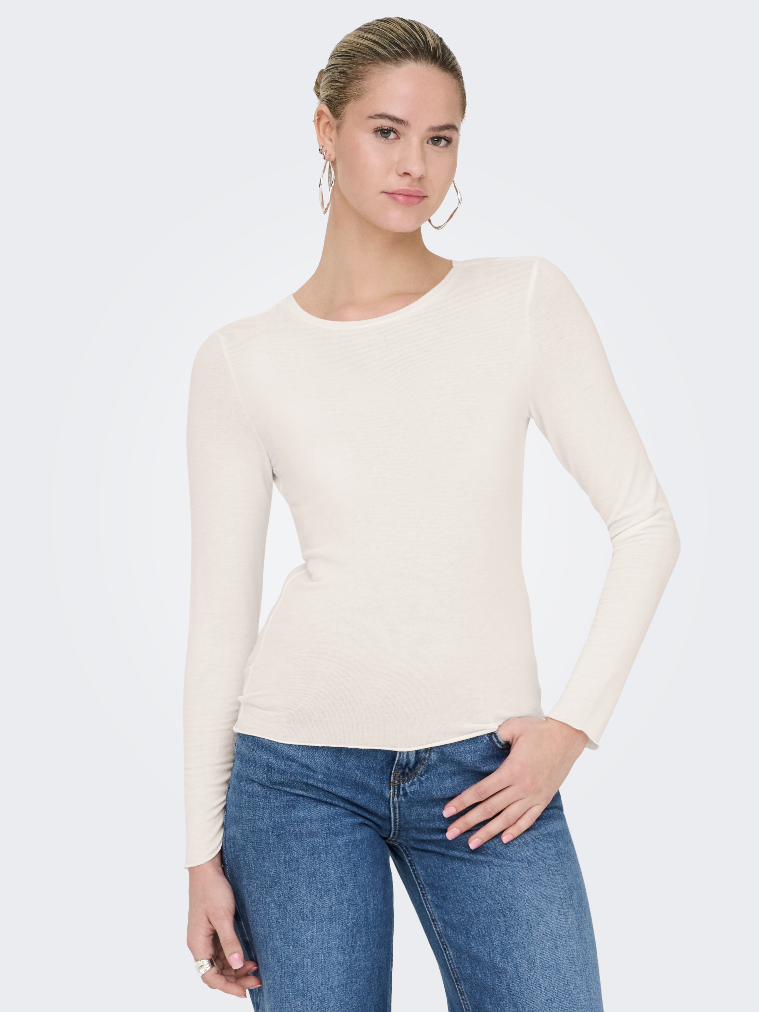 ONLY Langarmshirt "ONLVIRRO O NECK L/S TOP BOX JRS" Materialmix, regular fit