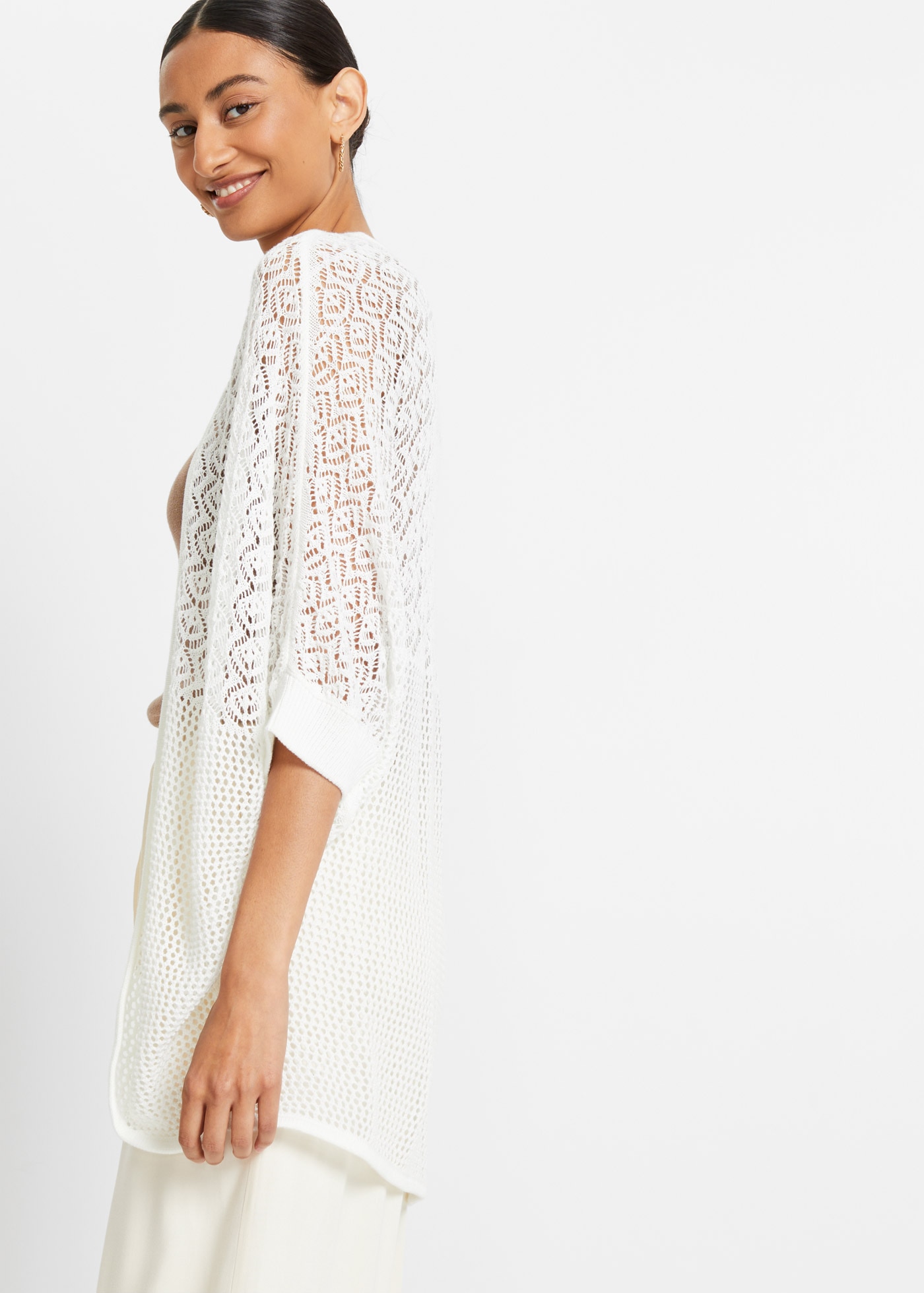 bonprix Longstrickjacke, Longstrickjacke mit Lochmuster günstig online kaufen