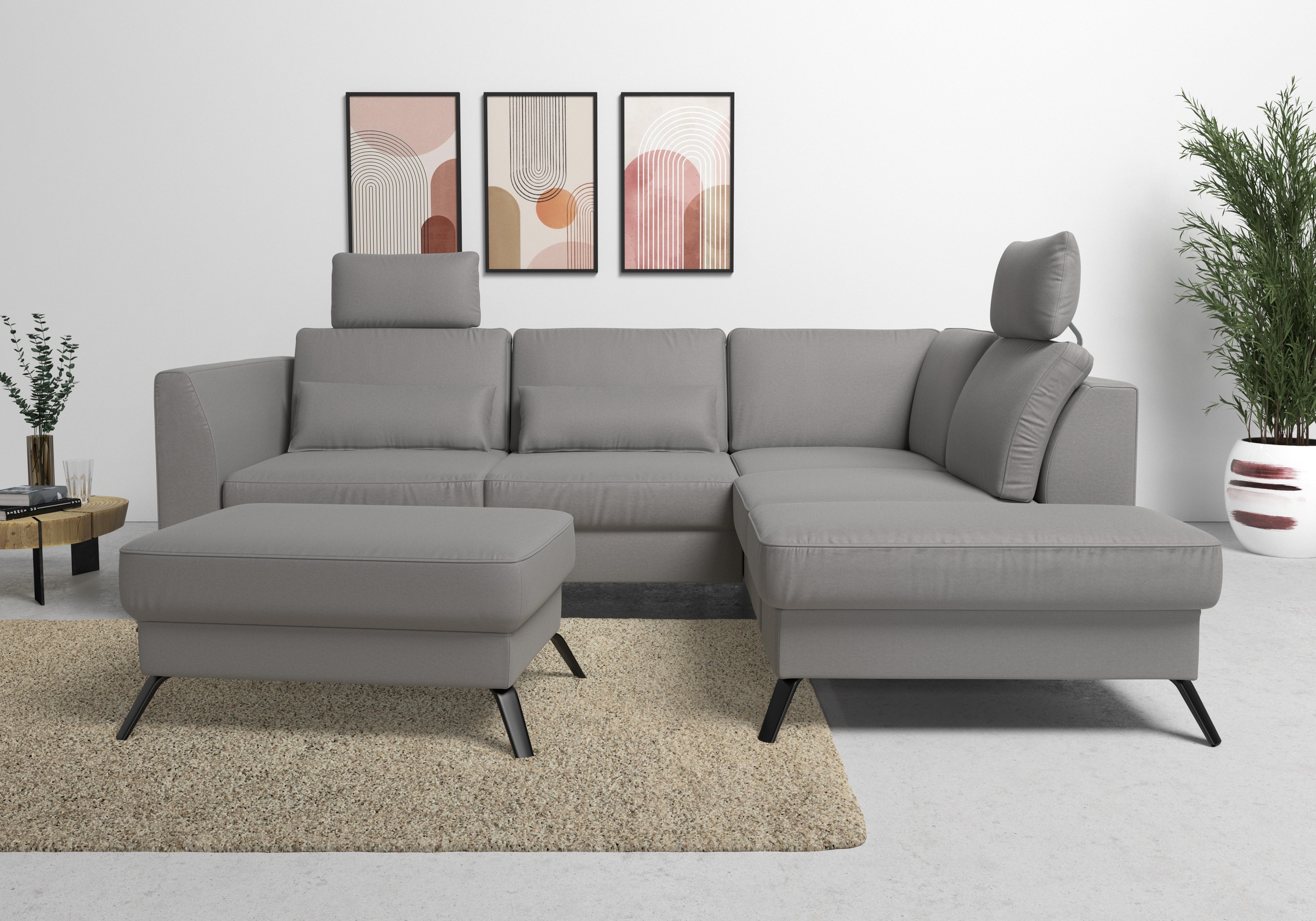 sit&more Ecksofa »Olsen L-Form« inklusive Sitztiefenverstellung, wahlweise mit Bettfunktion, 15cm hoch