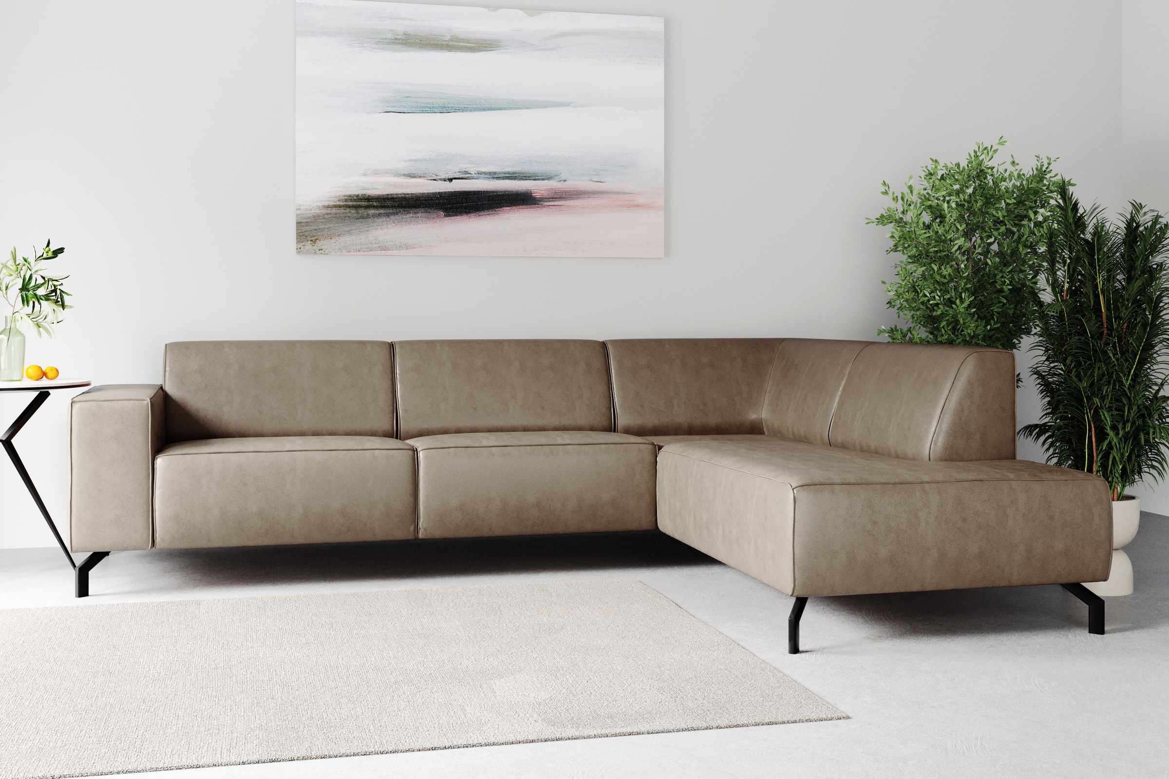Places of Style Ecksofa Lorcan, in Lederoptik oder Strukturstoff lieferbar