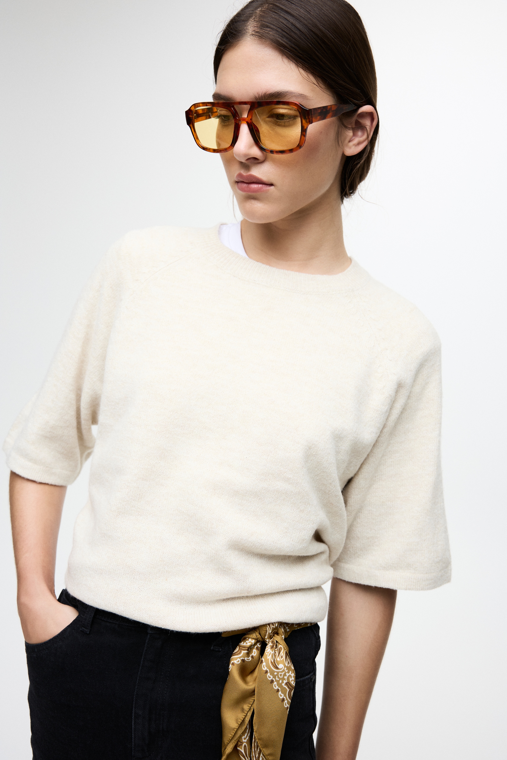 Vila Strickpullover "VILIGA 2/4 O-NECK KNIT TOP - NOOS" Materialmix, relaxe günstig online kaufen