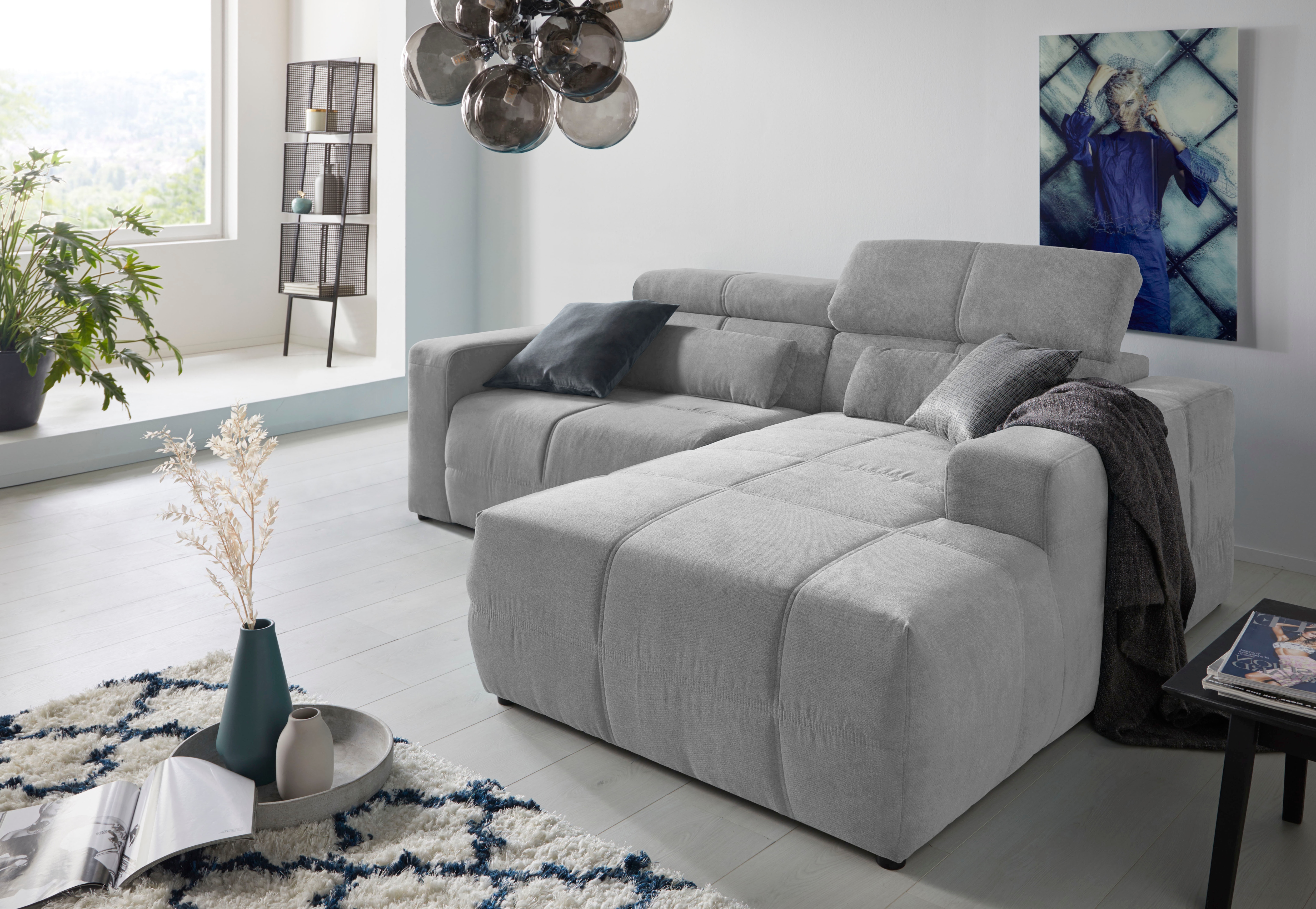 DOMO collection Ecksofa "BRANDON inkl. Kopfteilverstellung, 214x100x80 cm, L-Form" Mit Kopfteilverstellung, auch in Leder und Cord, L-Form