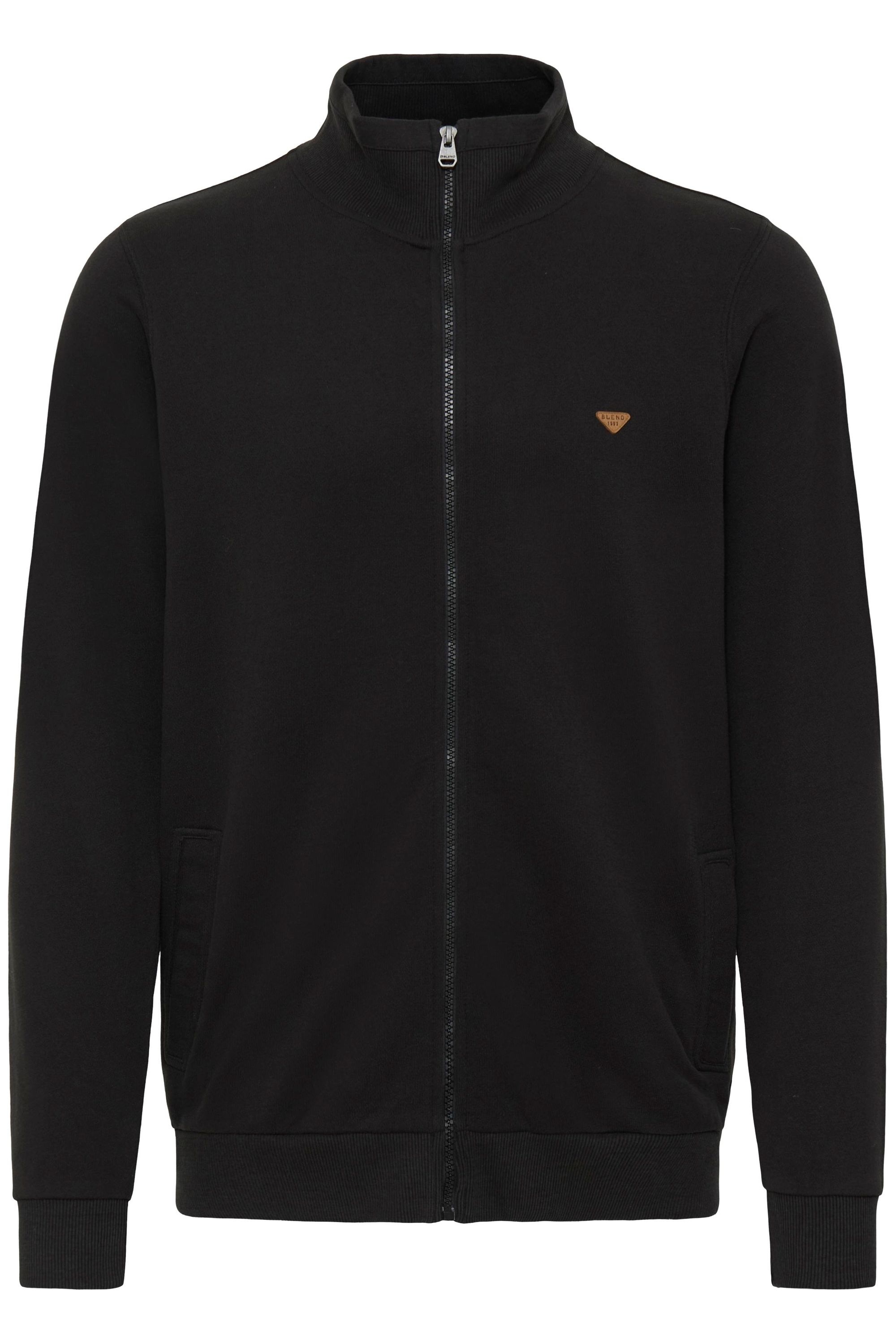 Sweatjacke BLEND "BHLapox", Herren, Gr. S, schwarz, Sweatware, 100% Baumwolle, unifarben, normal normal, hoch geschlossener Ausschnitt, elastischer Bund, Sweatjacken Sweatjacke, Basic Sweatjacke mit Taschen
