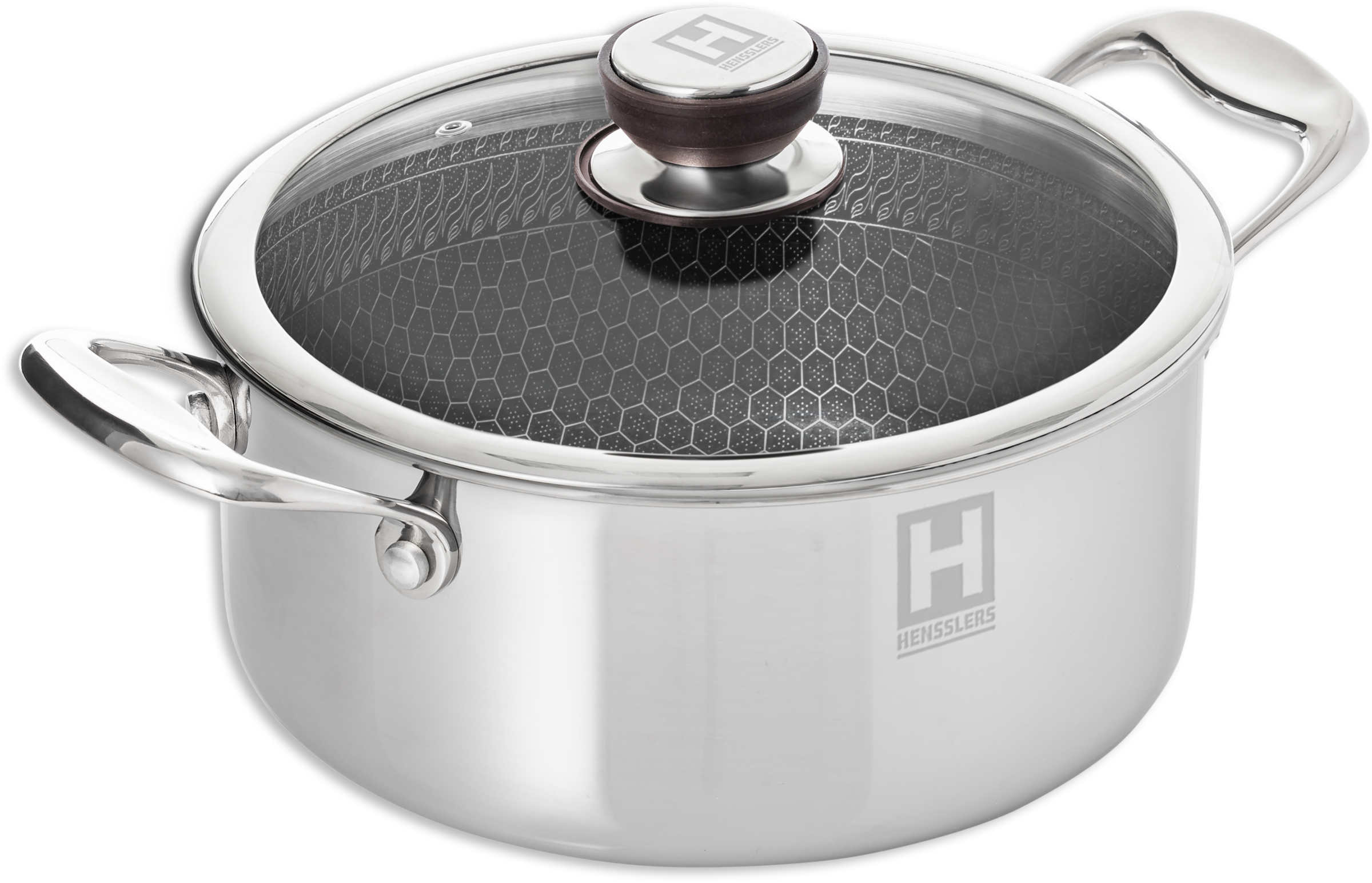 HENSSLERS Topf-Set, Edelstahl, (Set, 5 tlg., 1 Universaltopf Ø 20 cm und Ø 24 cm mit Deckel, 1 Stieltopf 2,2 l), Mehrschichtmaterial für hohe Beständigkeit und Kratzfestigkeit