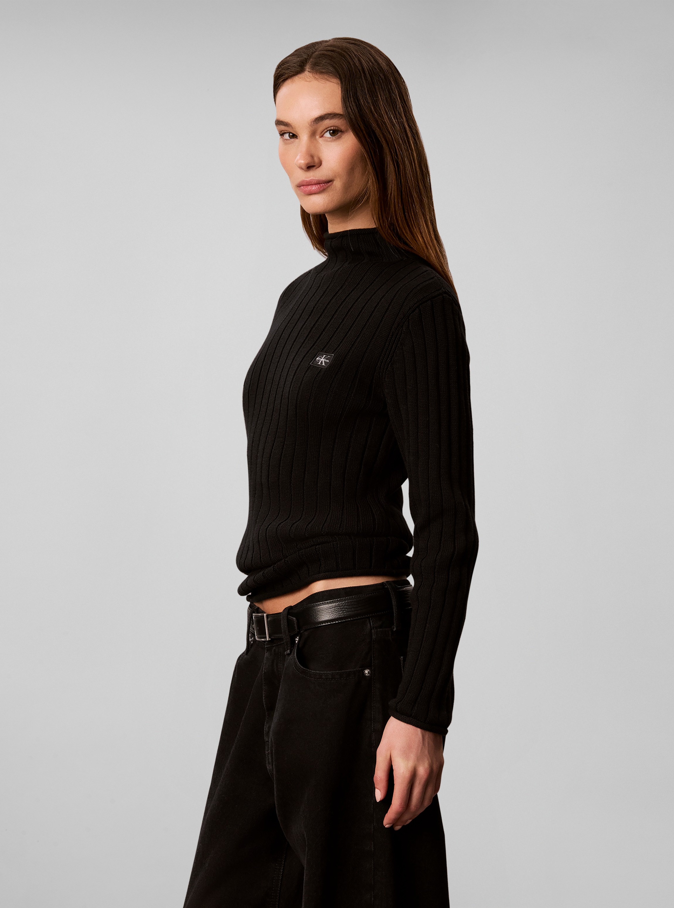 Calvin Klein Jeans Rollkragenpullover »WOVEN LABEL T-NECK SWEATER« Regular fit mit Stehkragen