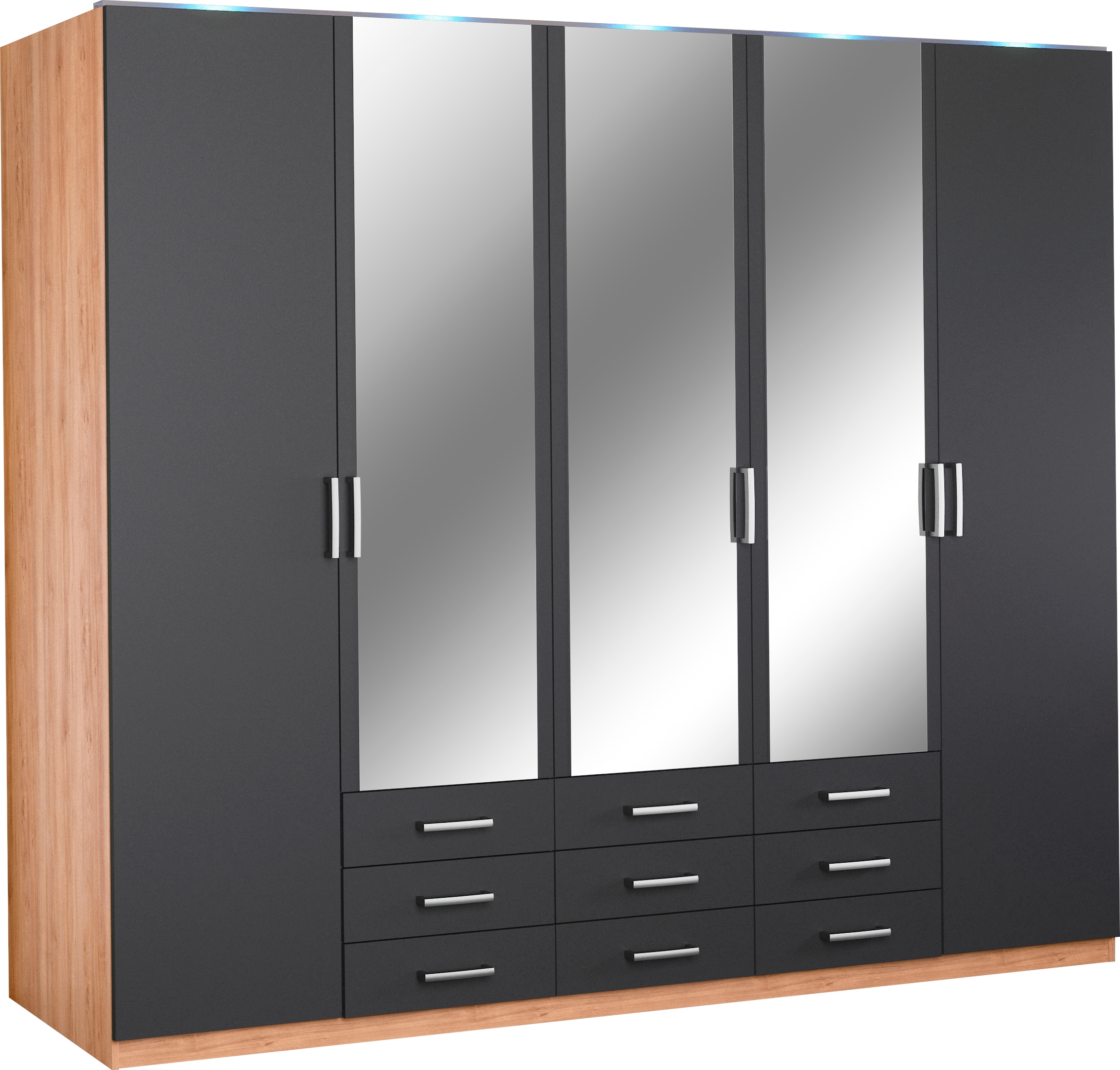 priess Kleiderschrank "Amsterdam, viel Stauraum durch viele Schubkästen, Spiegeltüren" Optional mit LED-Beleuchtung, Made in Germany