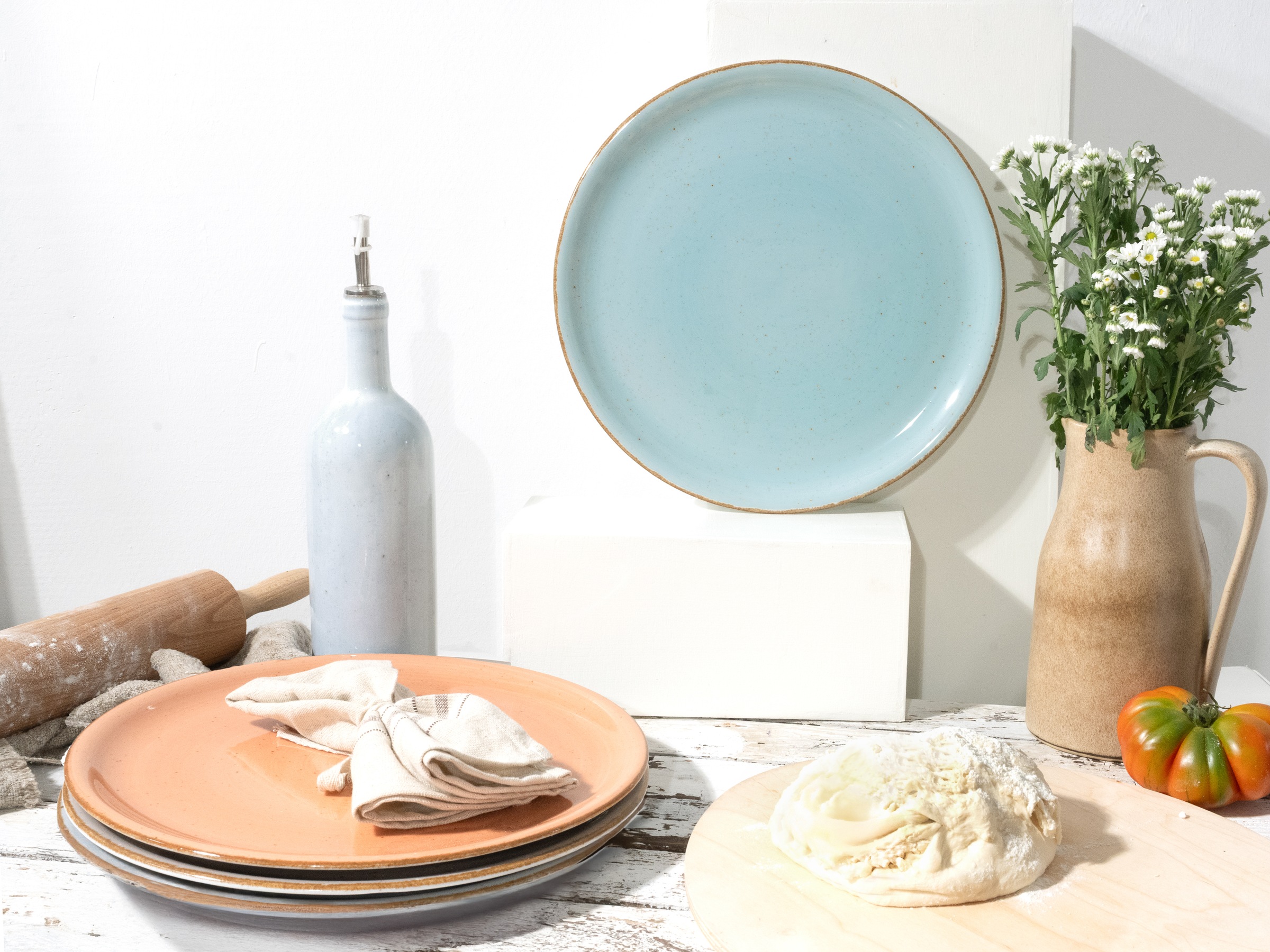 CreaTable Pizzateller "Essteller VINTAGE NATURE" Teller Set für 4 Personen, Porzellan