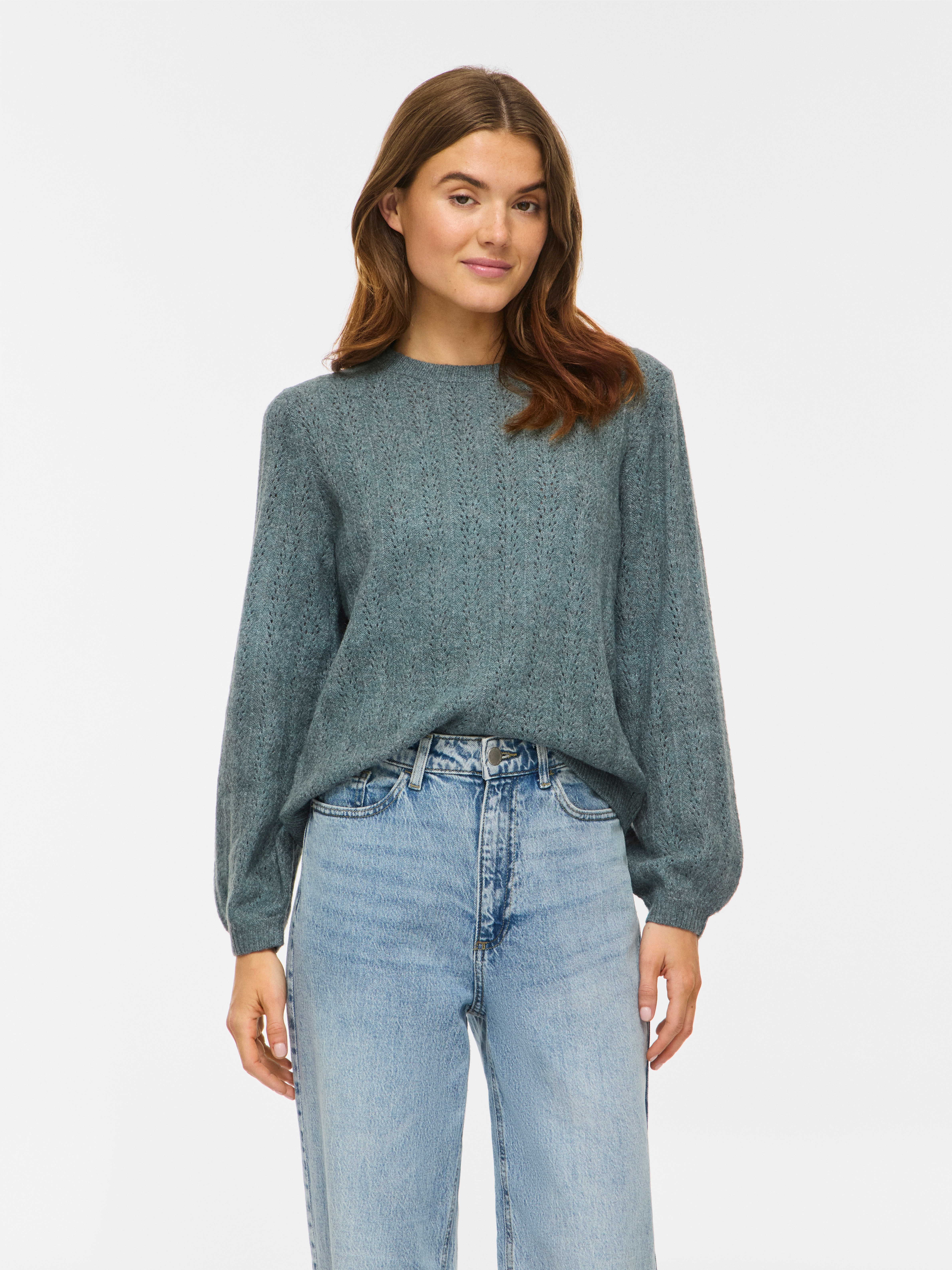 Vila Strickpullover "VILIGA POINTELLE L/S O-NECK TOP -NOOS" Materialmix