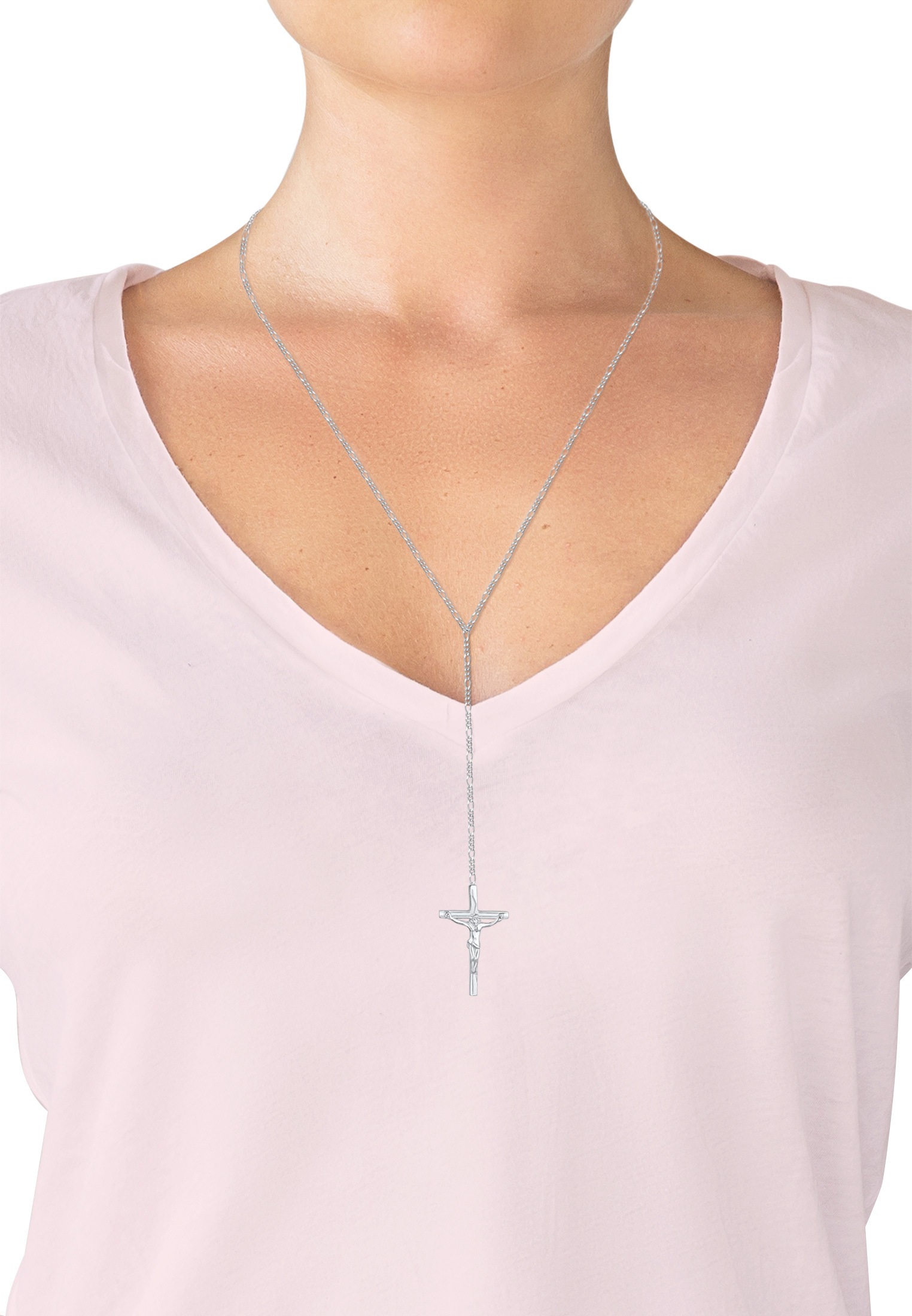Elli Collierkettchen »by @lleennyyy Y-Kette Figarokette Kreuz 925 Silber«