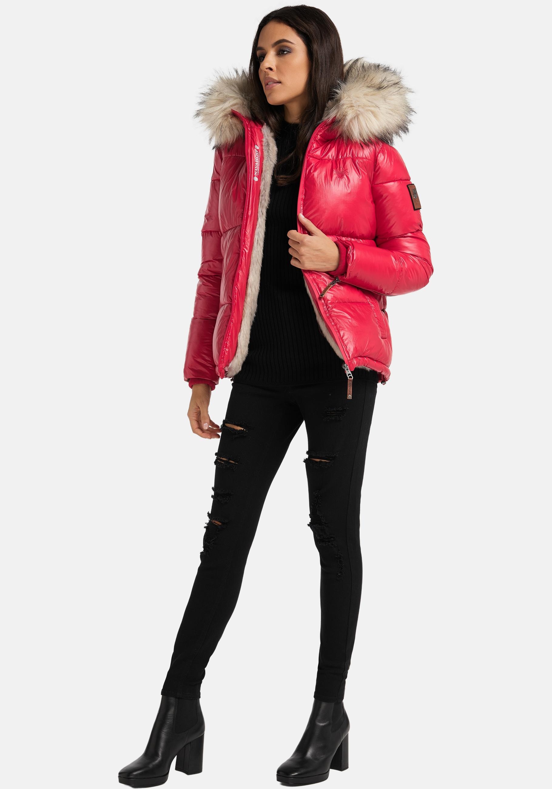 Navahoo Winterjacke »Tikunaa«, mit Kapuze, warm gefütterte Damen Steppjacke mit Kunstfellkapuze