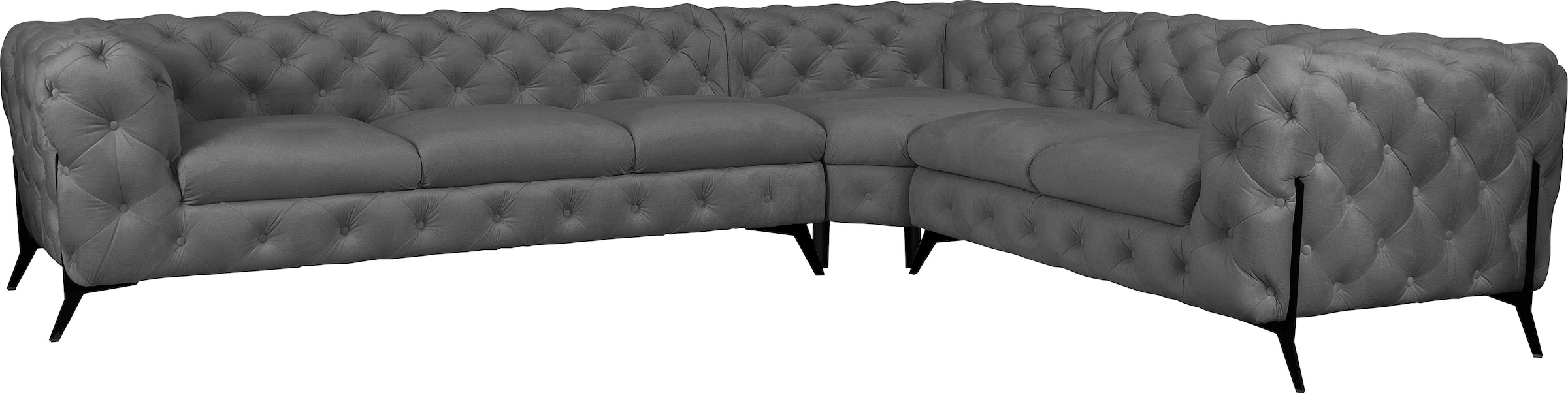 Leonique Chesterfield-Sofa "Amaury L-Form", großes Ecksofa, Chesterfield-Optik, Breite 323 cm, Fußfarbe wählbar