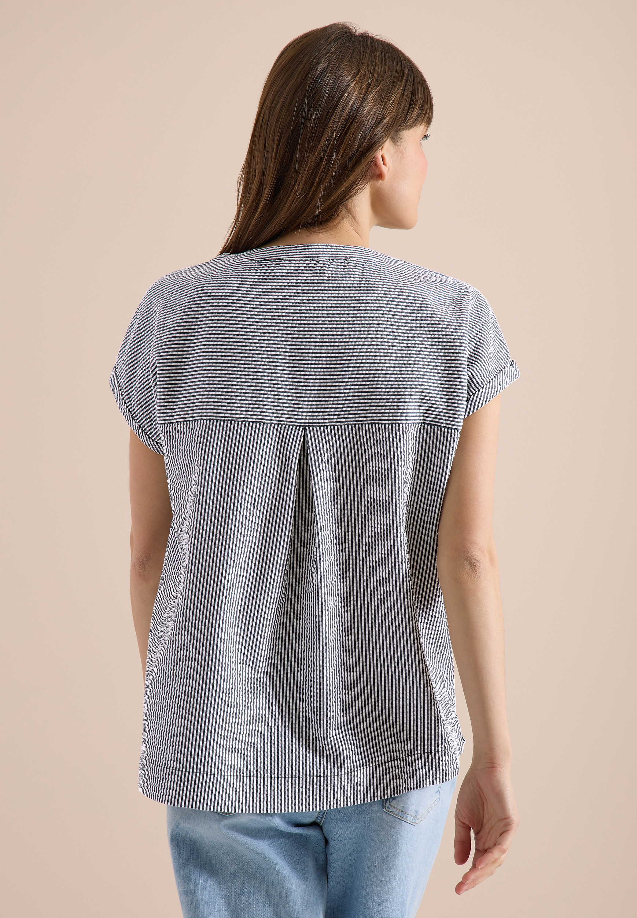 Cecil Kurzarmbluse mit geschlitztem Rundhalsausschnitt