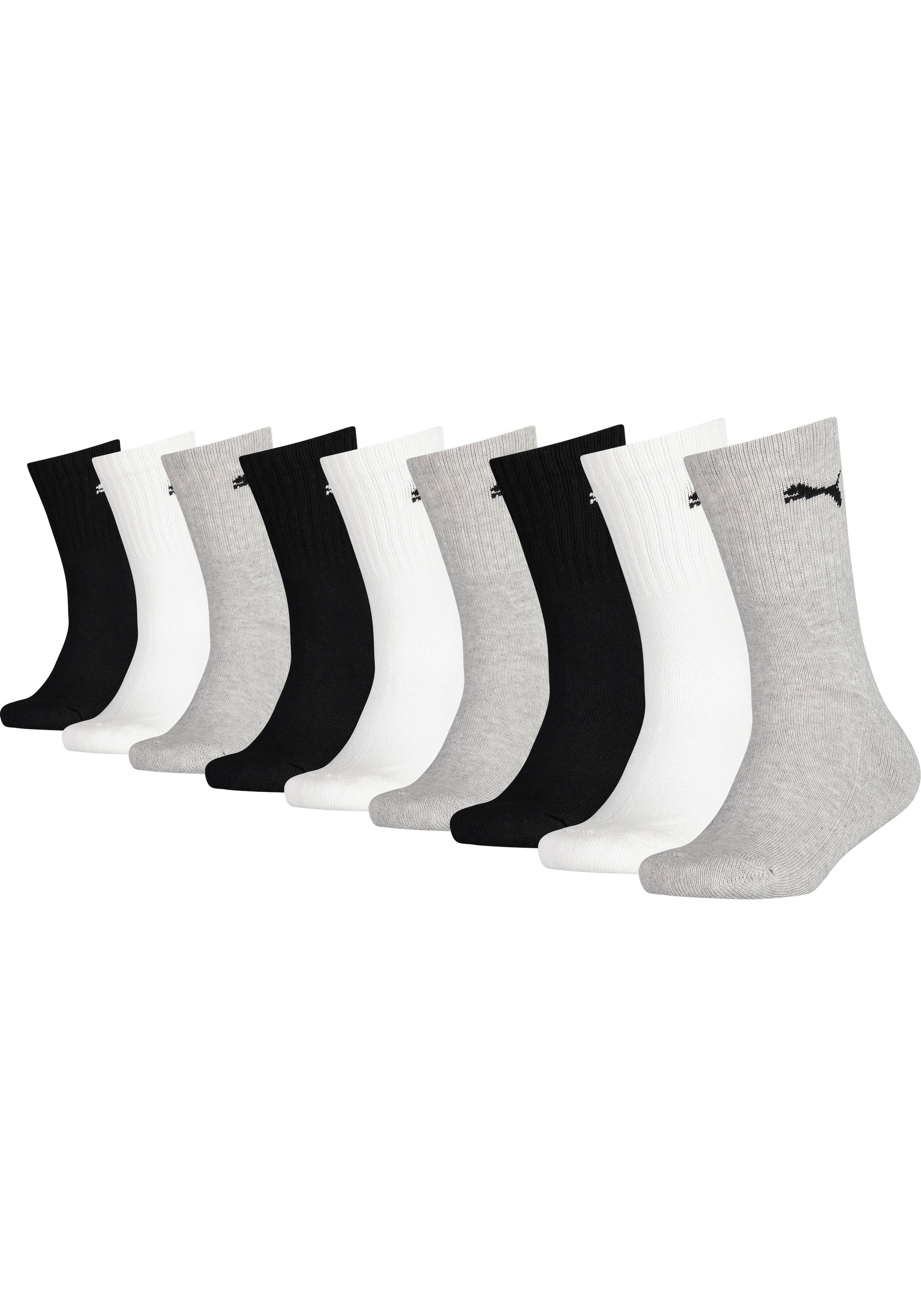 PUMA Socken "JUNIOR CREW SOCK 9P ECOM", (9 Paar), gepolsterte Sohle für Stoßdämpfung und zusätzlichen Komfort