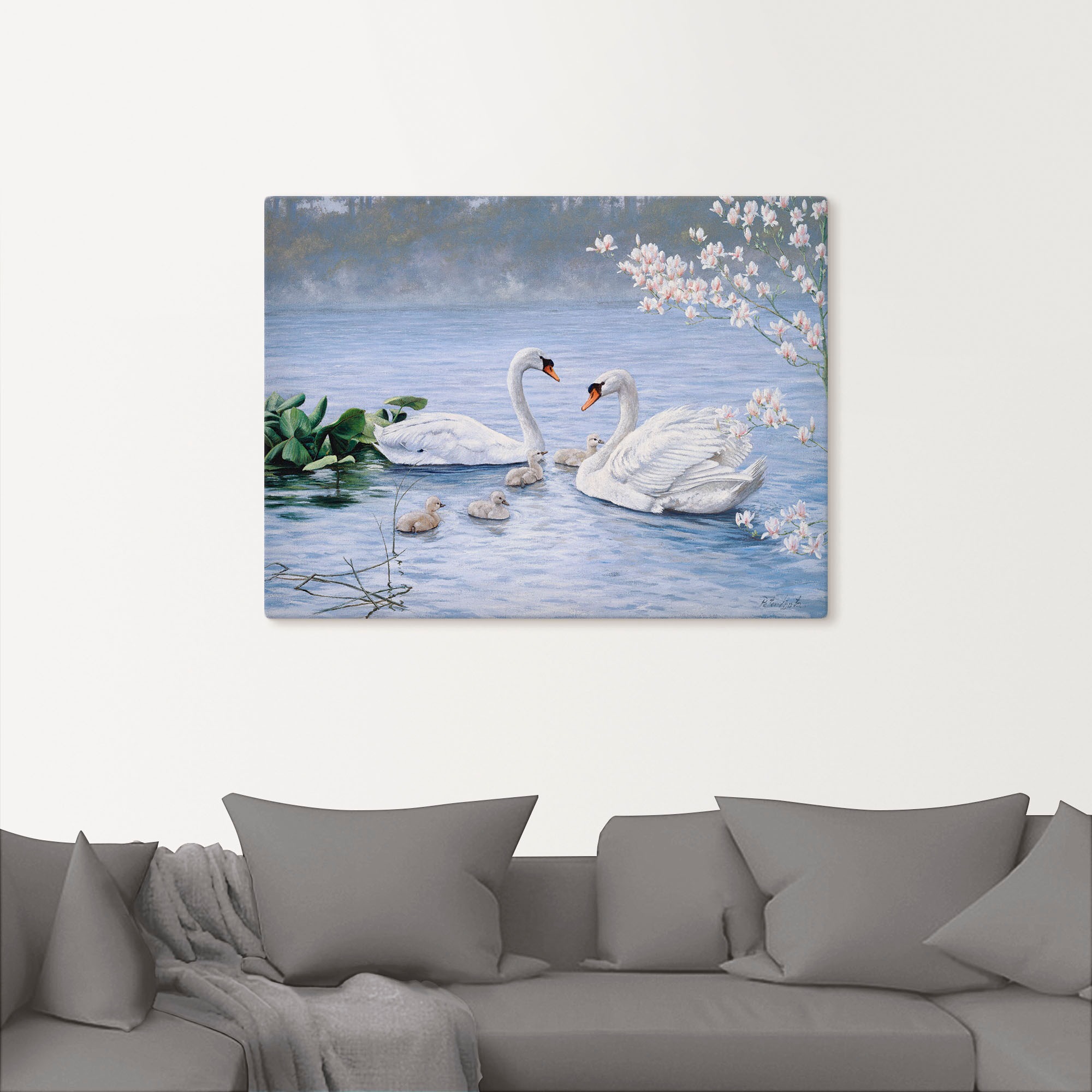 Thumbnail - Artland Leinwandbild "Stolze Schwanenfamilie" Vögel 1 Stk. tlg. auf Keilrahmen gespannt