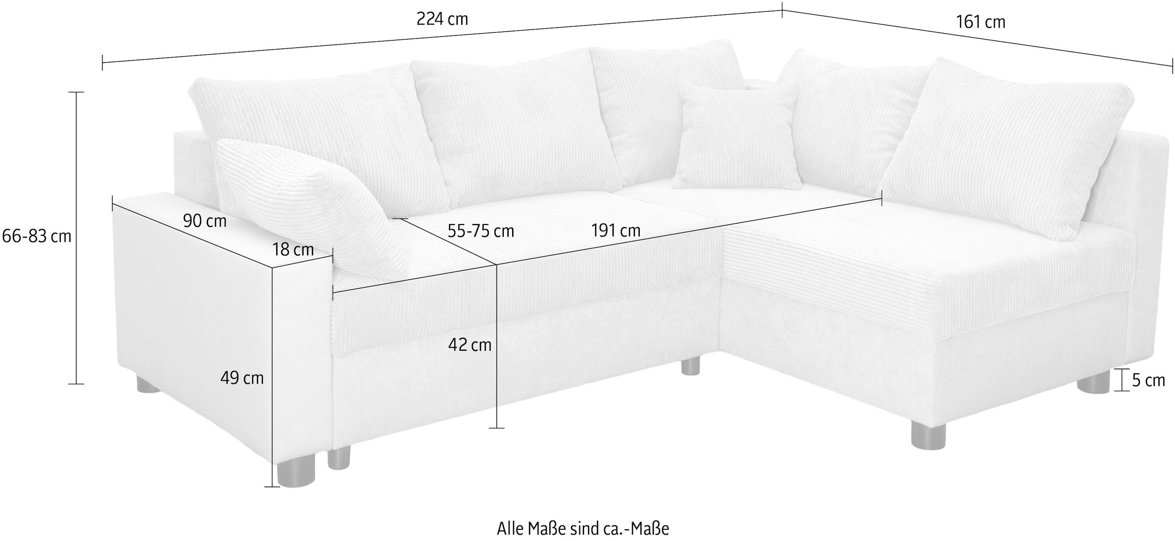 COLLECTION AB Ecksofa »Parma L-Form«, mit Schlaffunktion und Bettkasten, inklusive Kissen, Bonellfederkern