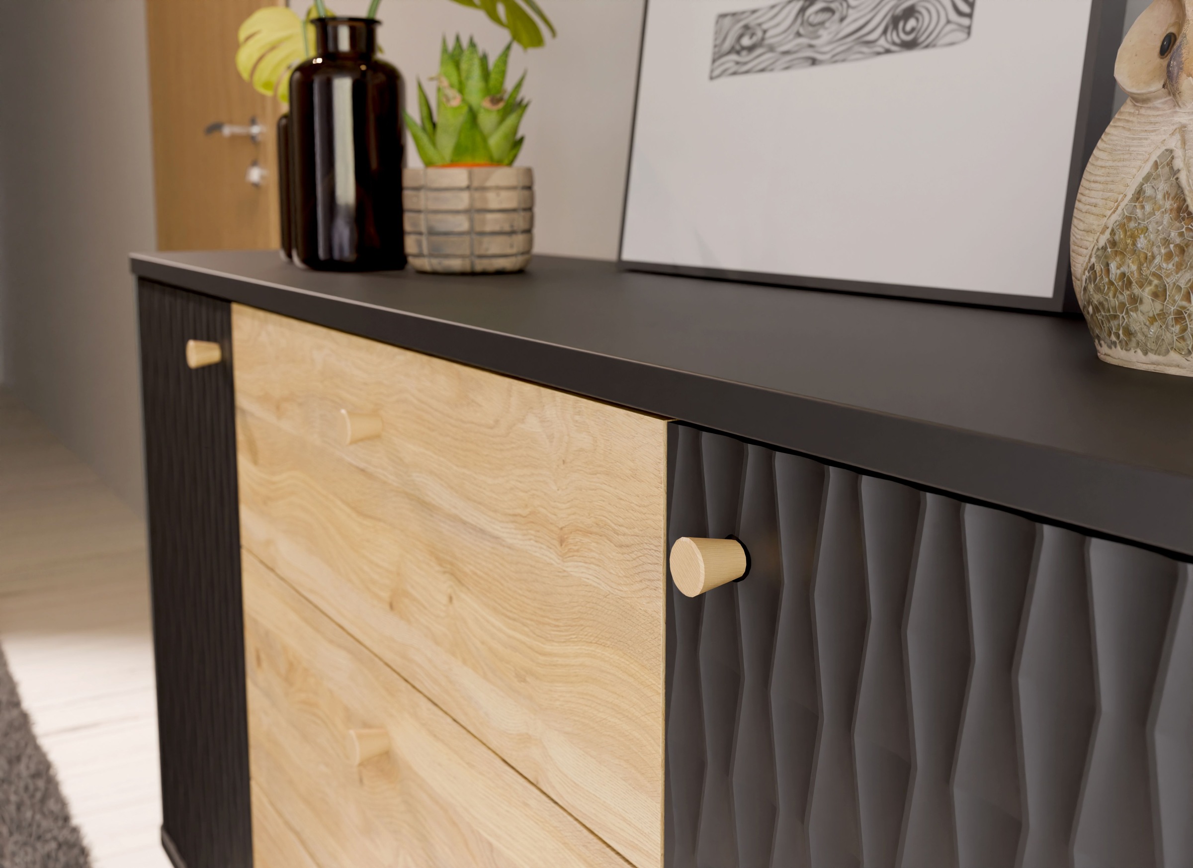 FORTE Sideboard »Fixsmile«, modernes Sideboard, SoftClose, Echtholz Beine und Griffe