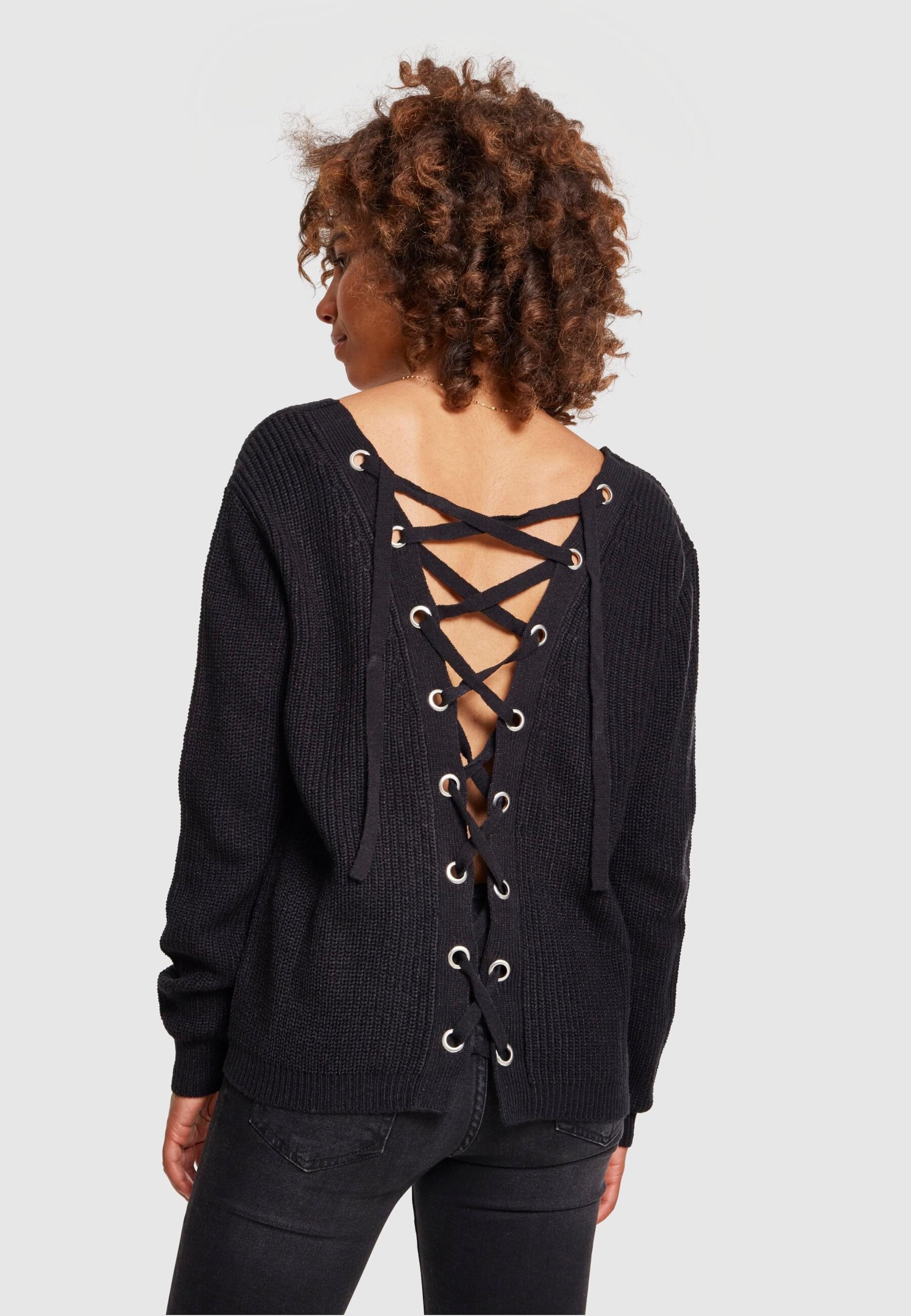 URBAN CLASSICS Rundhalspullover »Urban Classics Damen Ladies Back Lace Up Sweater«