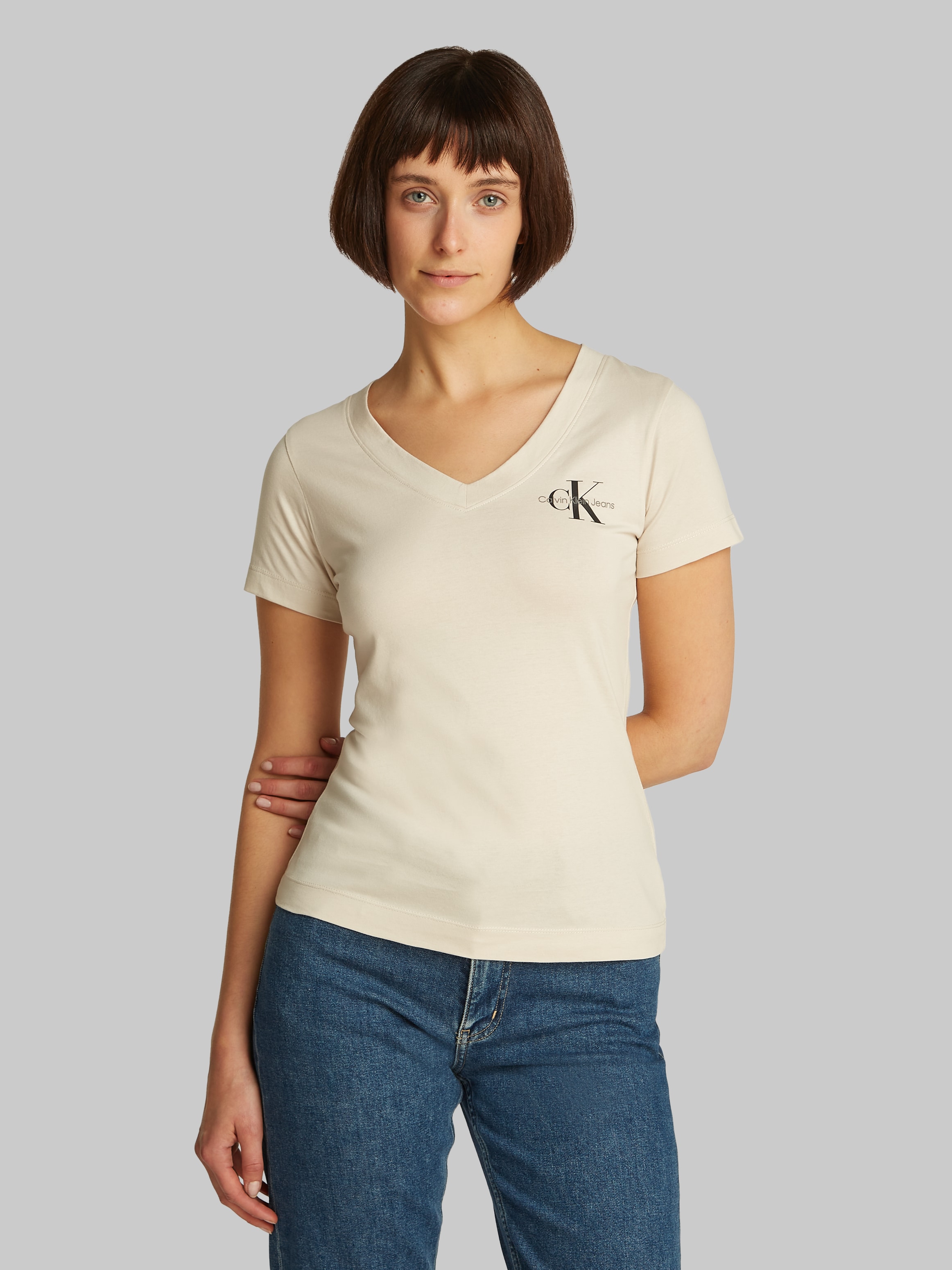 Calvin Klein Jeans T-Shirt "2-PACK MONOLOGO V-NECK TEE", mit Logomarkenlabe günstig online kaufen