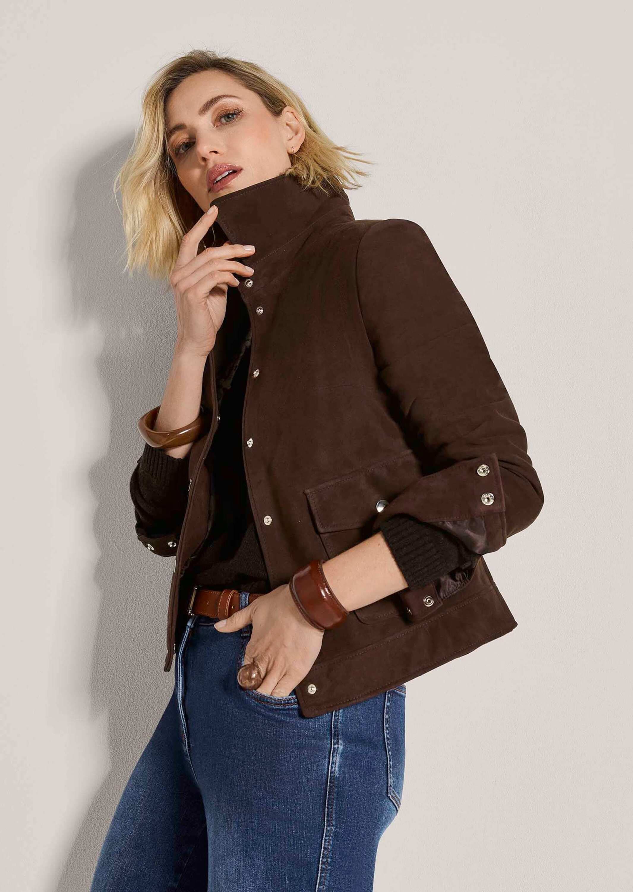 MADELEINE Lederjacke »Jacke Velourslederjacke mit Hemdkragen«