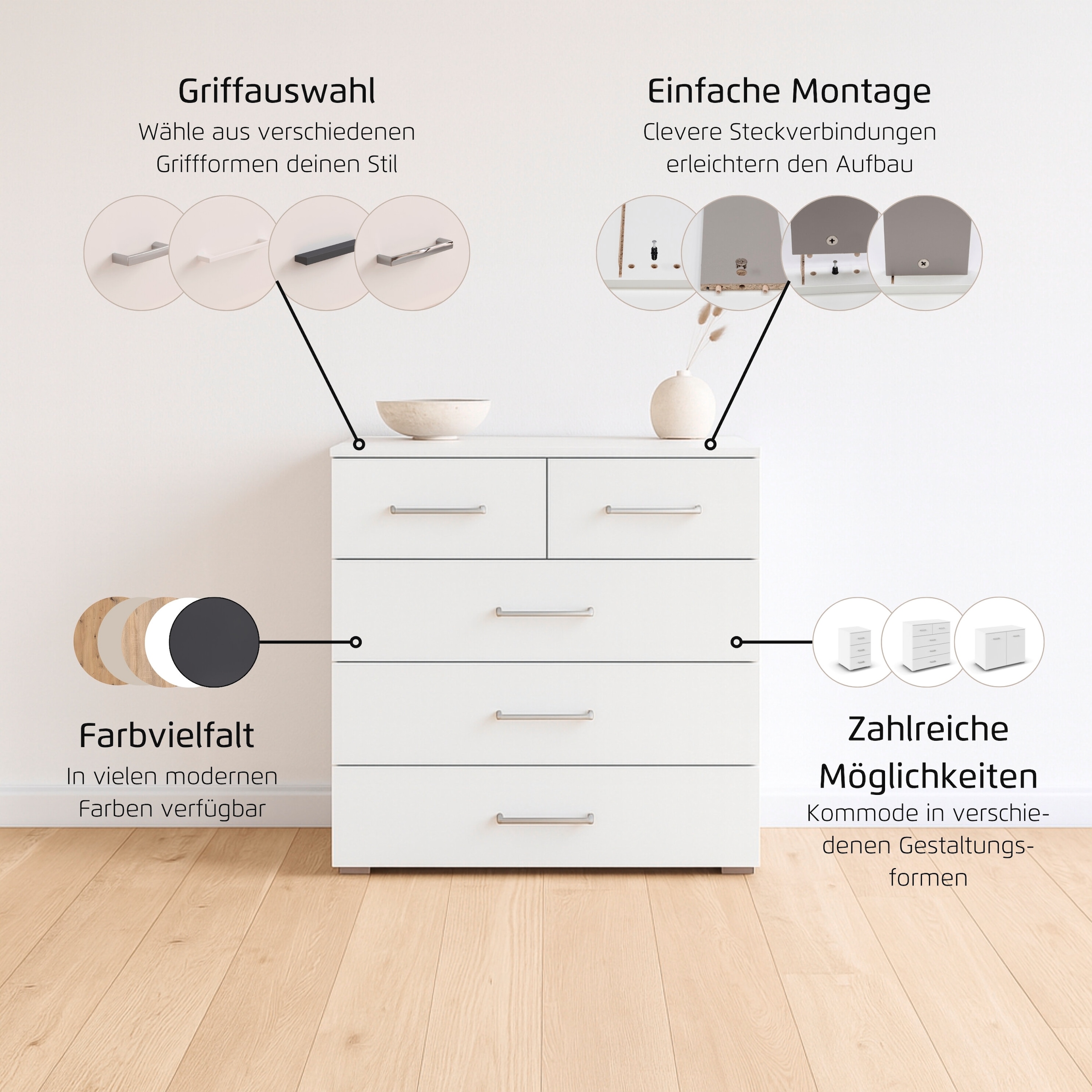 rauch Kommode »Gamma« Breite 80 cm / Höhe 81 cm, verschiedene Griffvarianten/-Farben, 