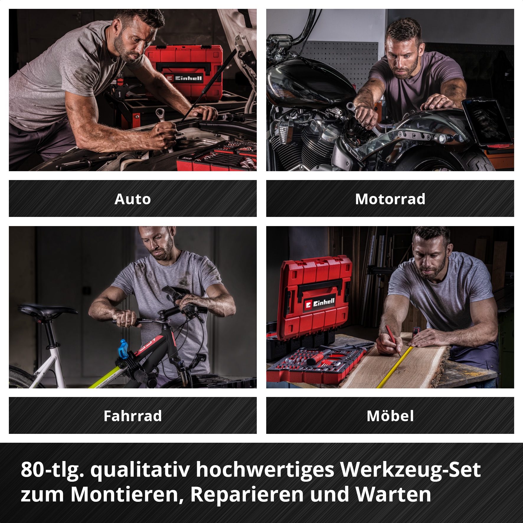 Einhell Werkzeugset »E-CASE«, (80 tlg.), Kompatibel mit dem Einhell E-Case System