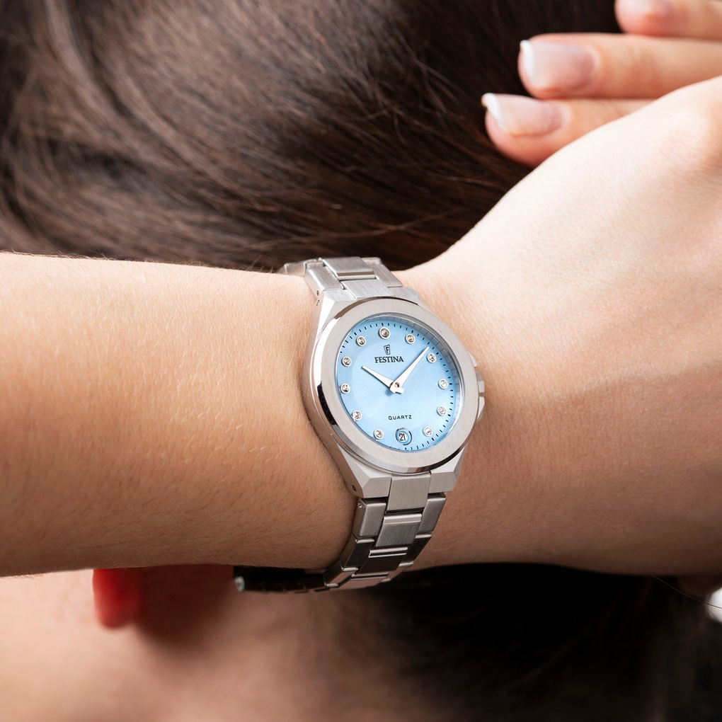 Festina Quarzuhr »Mademoiselle«, Armbanduhr, Damenuhr, Edelstahlarmband, analog, Tag, Zirkonia (synth.)